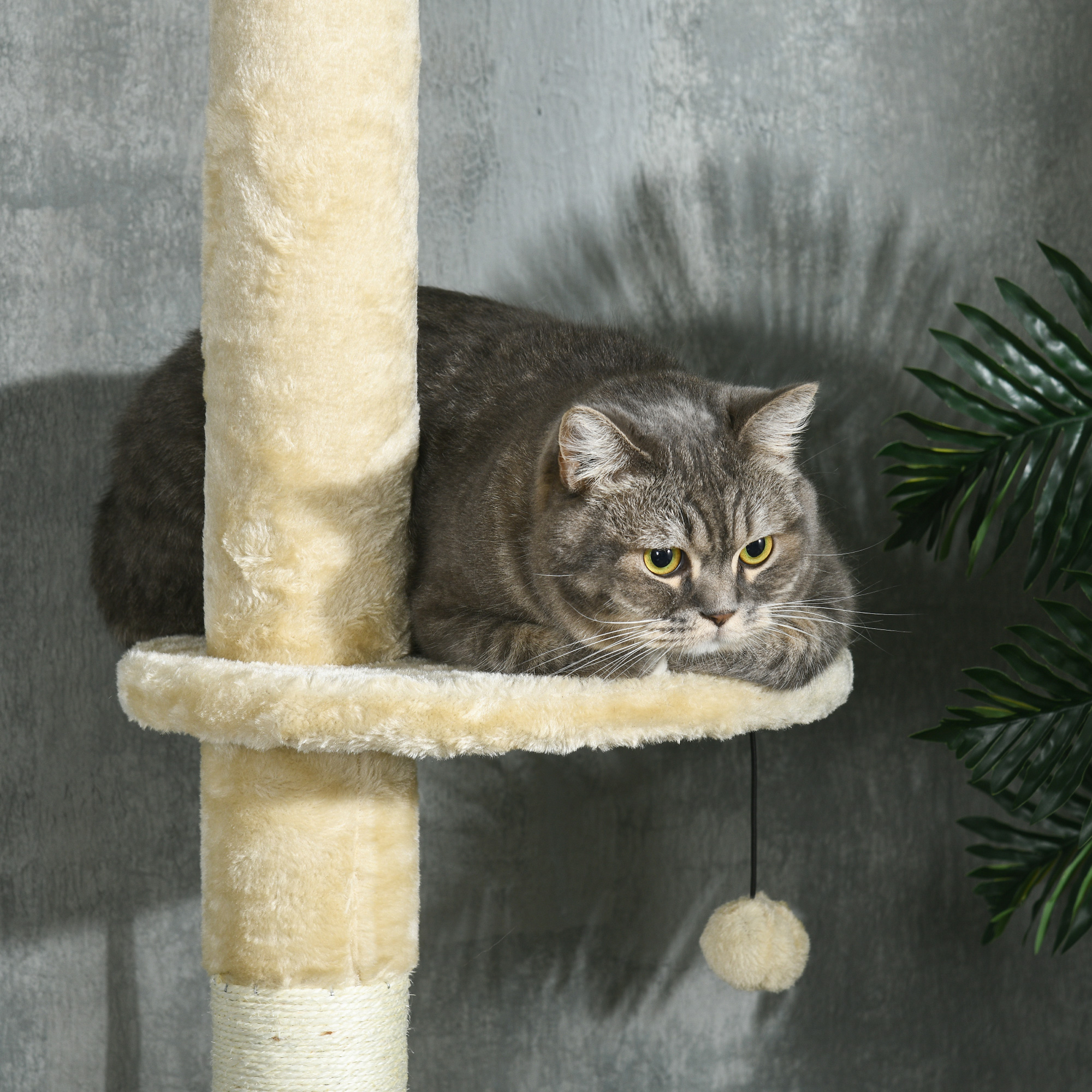 PawHut Krabpaal kattenboom, 1 kattenhol, 1 kattenbed, 1 ligplaats, 1 helling, 60 cm x 40 cm x 98 cm, Natuur + Beige