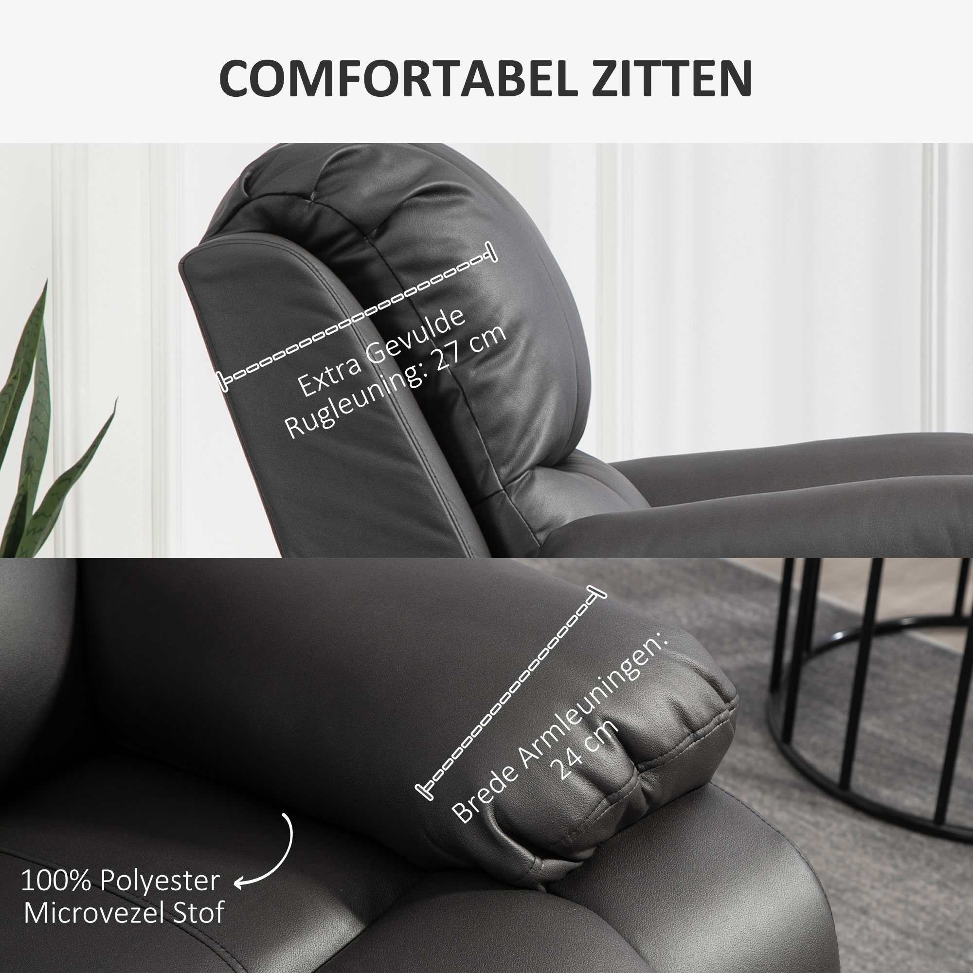 HOMCOM Relaxstoel, Verstelbare Leuning & Voetsteun, Draaibaar, tot 150 kg, Stalen Frame, 93x100x98cm, Zwart