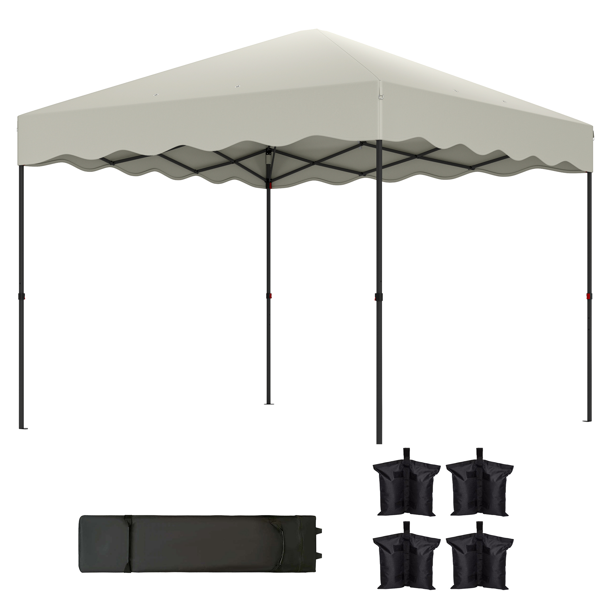 Outsunny 3 x 3 m Pop-up Paviljoen, Hoogteverstelbare Tuintent, met Roltas, voor Tuin, Terras, Metaal, Stof, Crèmewit