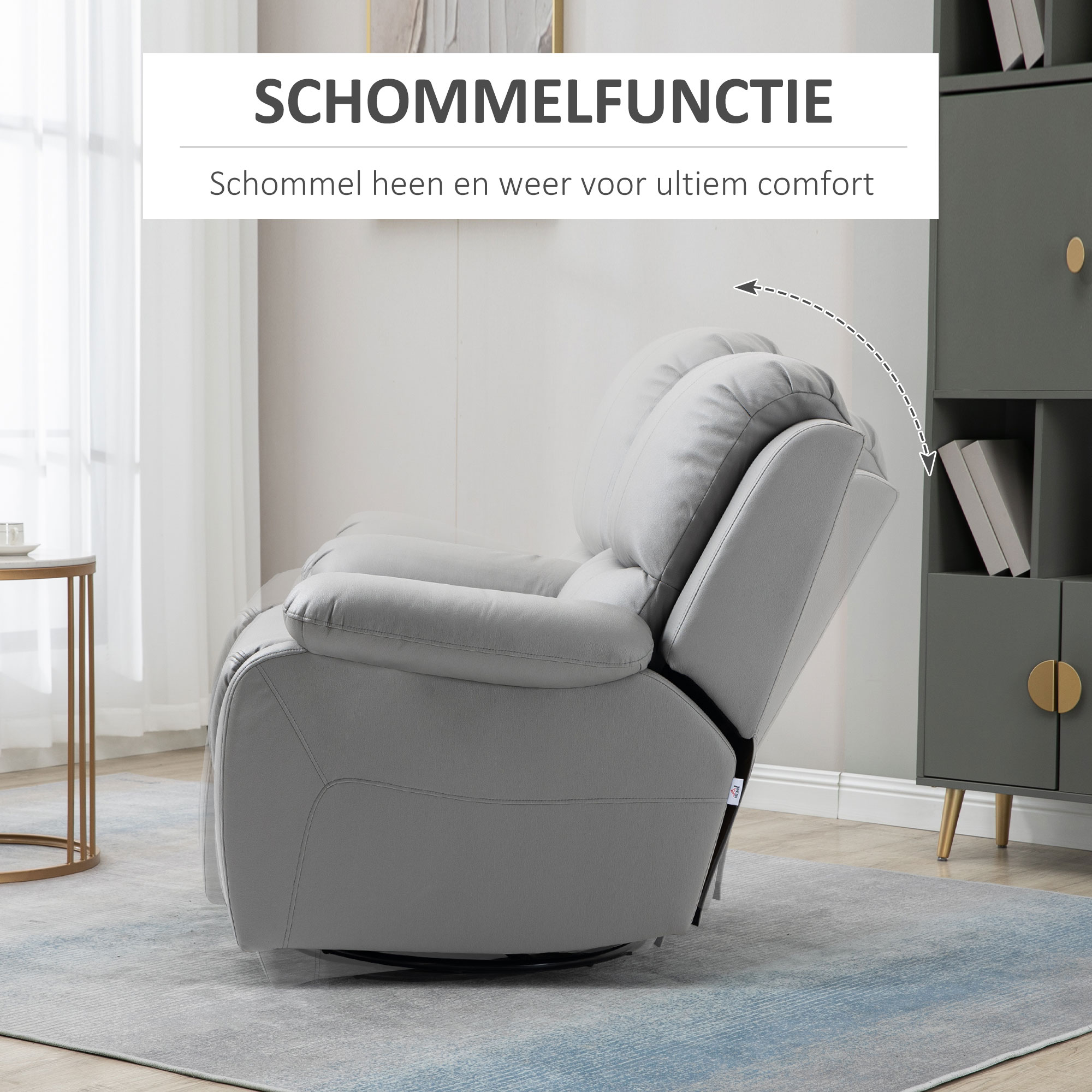 HOMCOM relaxfauteuil, verstelbare rugleuning, draaibaar, tuimelfunctie, met voetsteun, staal, grijs, 93 x 100 x 98 Hcm