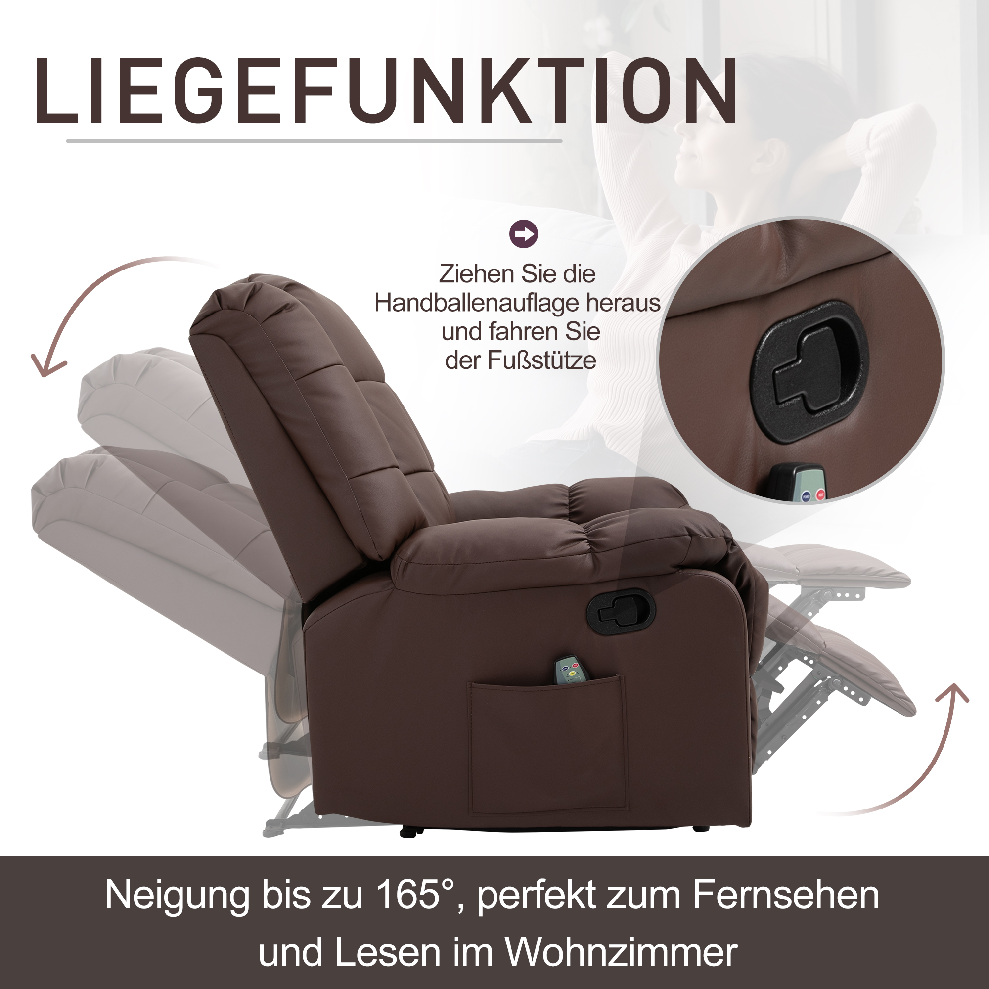 HOMCOM massagestoel tv-stoel relaxstoel met massagefunctie kunstleer hout metaal schuimstof bruin 94 x 99 x 99 cm