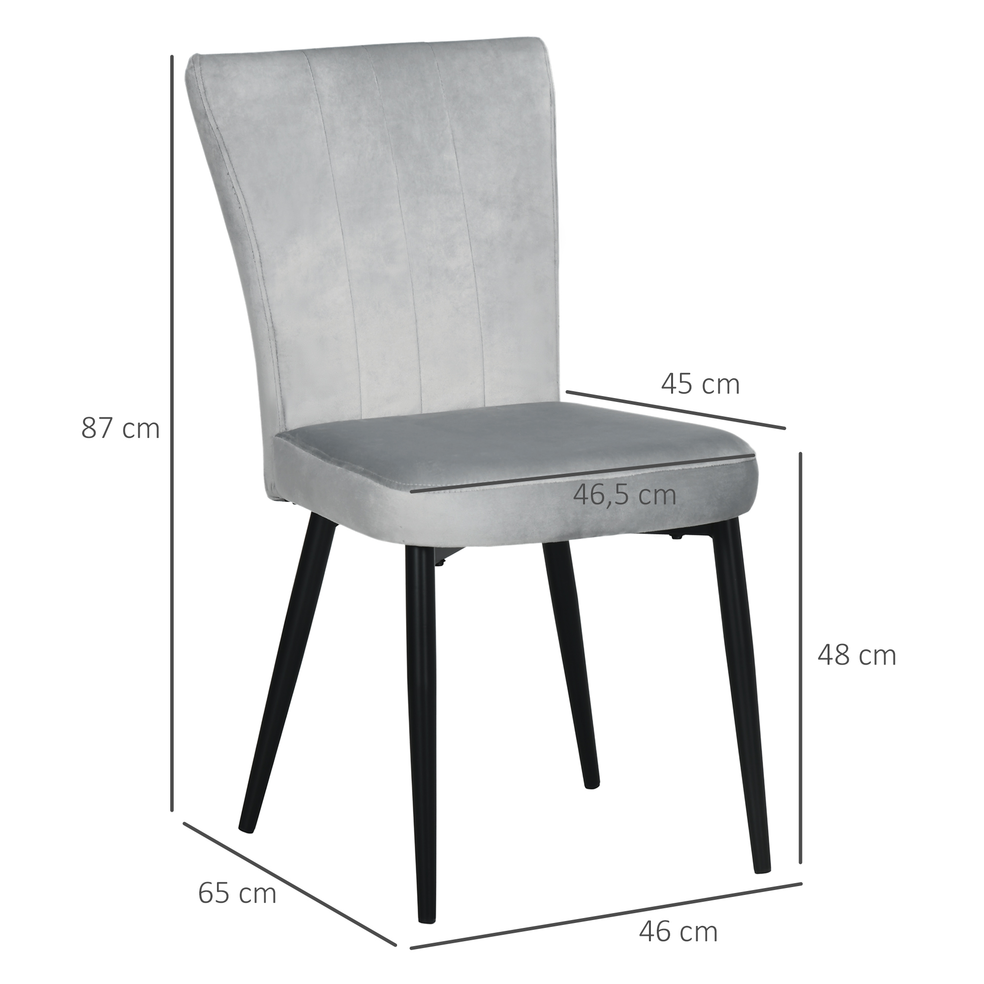 HOMCOM Set van 4 eetkamerstoelen, accentstoelen voor keukens en eetkamers, stoelenset, velourslook, lichtgrijs+zwart