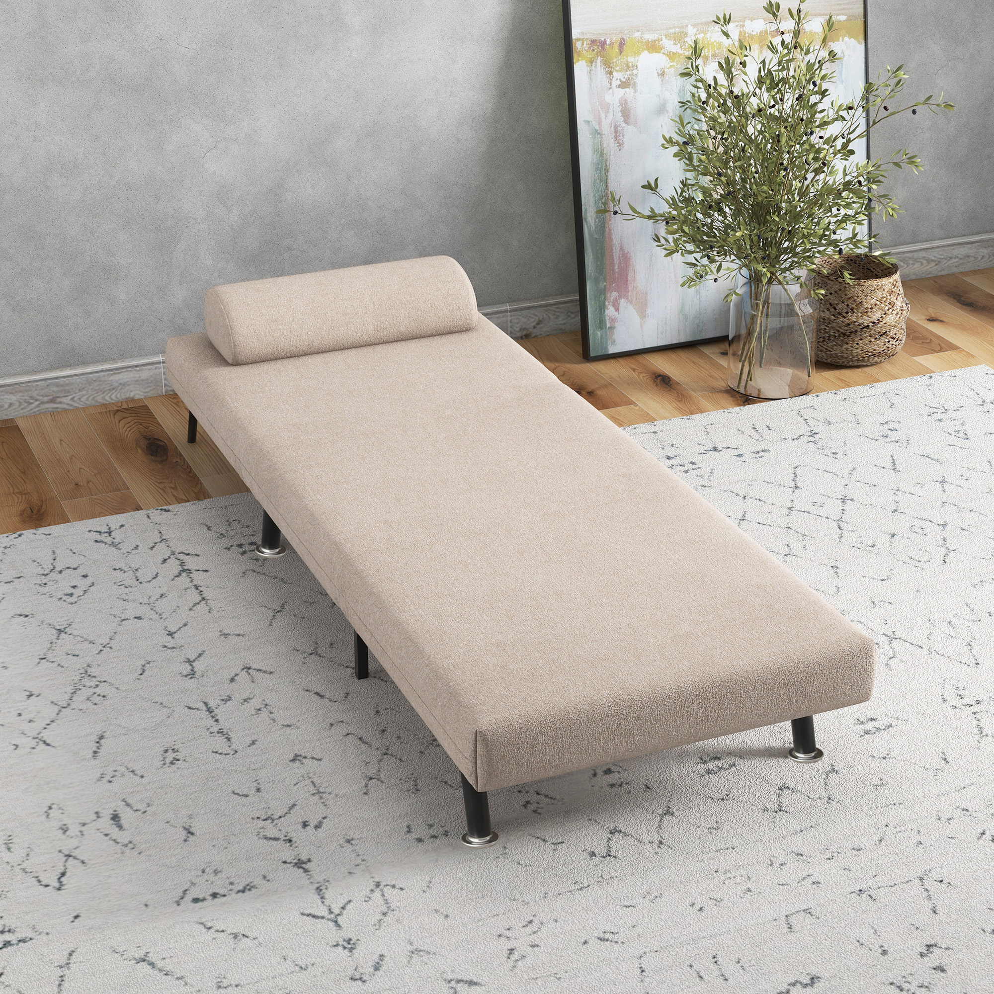 HOMCOM Opklapbare Stoel met Slaapfunctie, Opvouwbare Relaxstoel in Linnenlook, Verstelbare Rugleuning, 75 x 70 x 75 cm, Beige