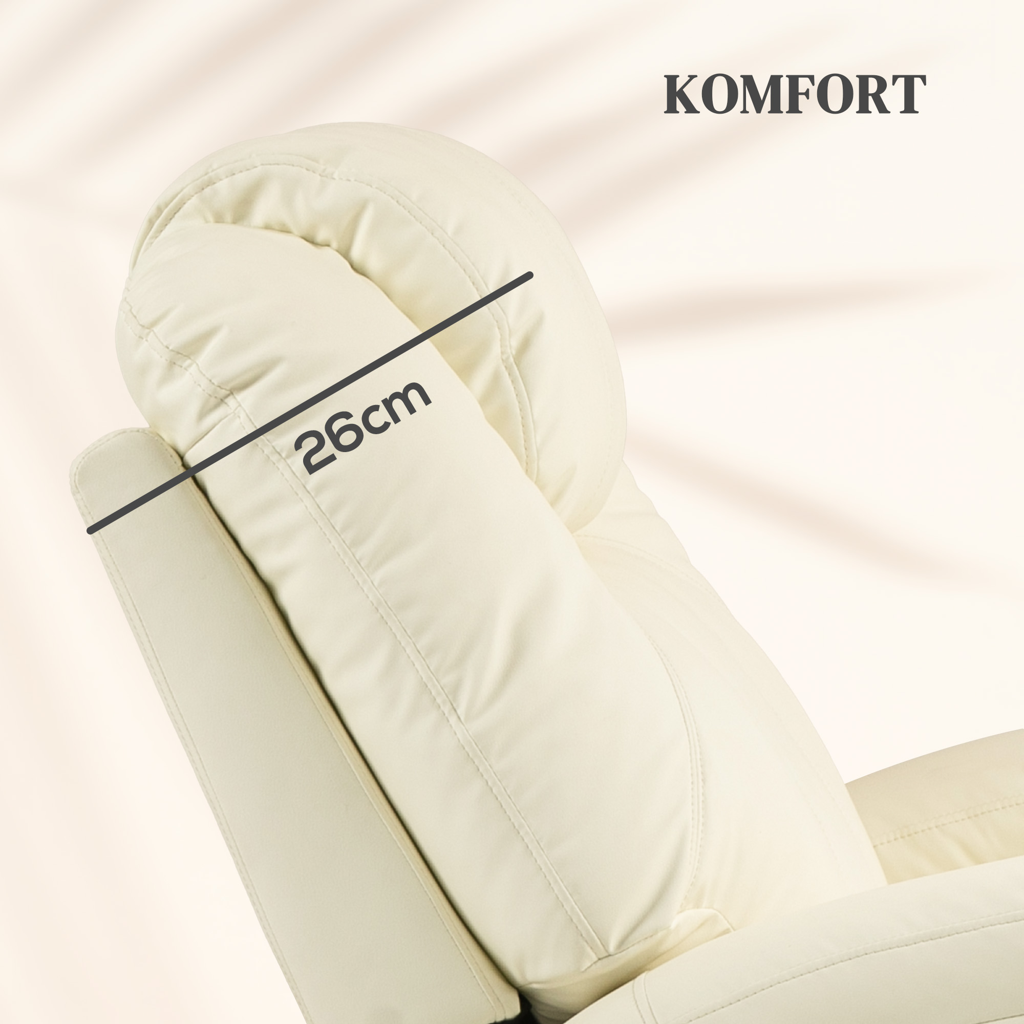 HOMCOM Relaxfauteuil met Massagefunctie, Kantelbare Rugleuning, Draaibaar, tot 150 kg, Kunstleer, Crèmewit