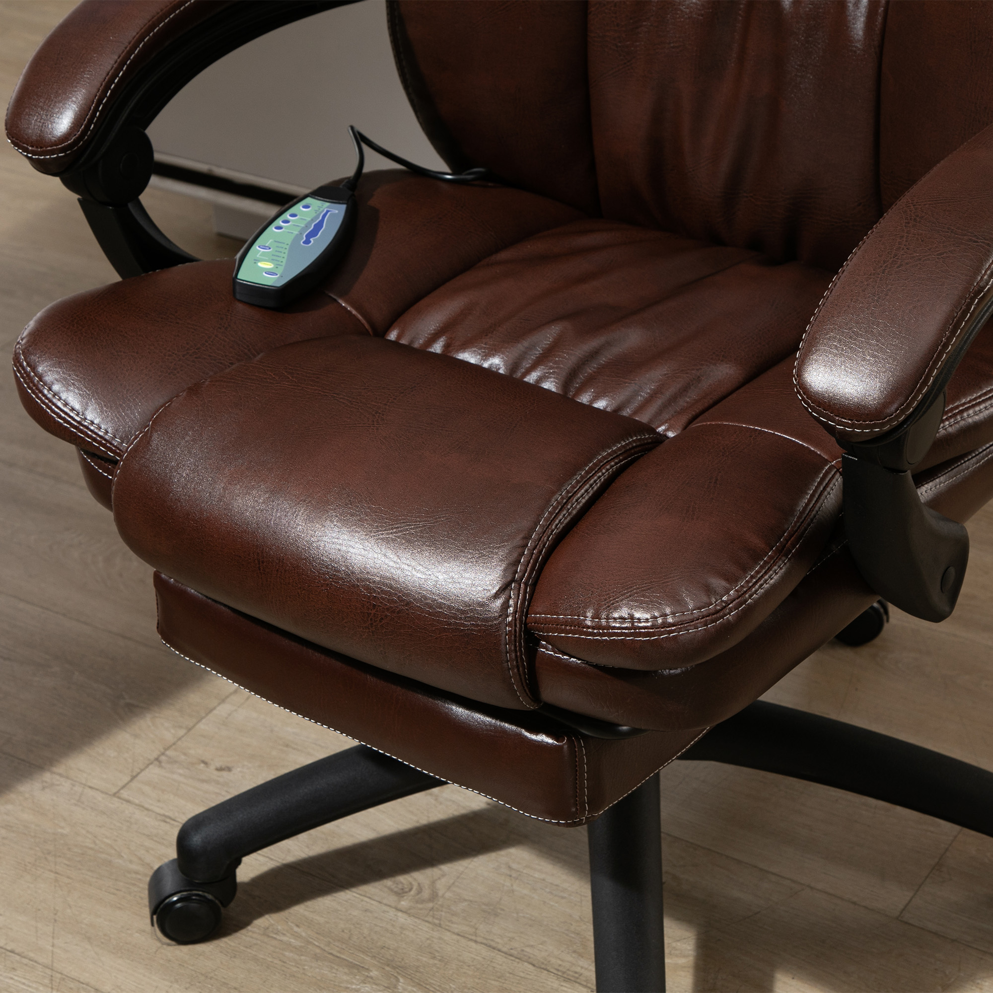 Vinsetto bureaustoel stoel directiestoel draaibare stoel met massagefunctie ligfunctie kunstleer schuimstof PP kunststof nylon bruin 68,5 x 68,5 x 119-127 cm