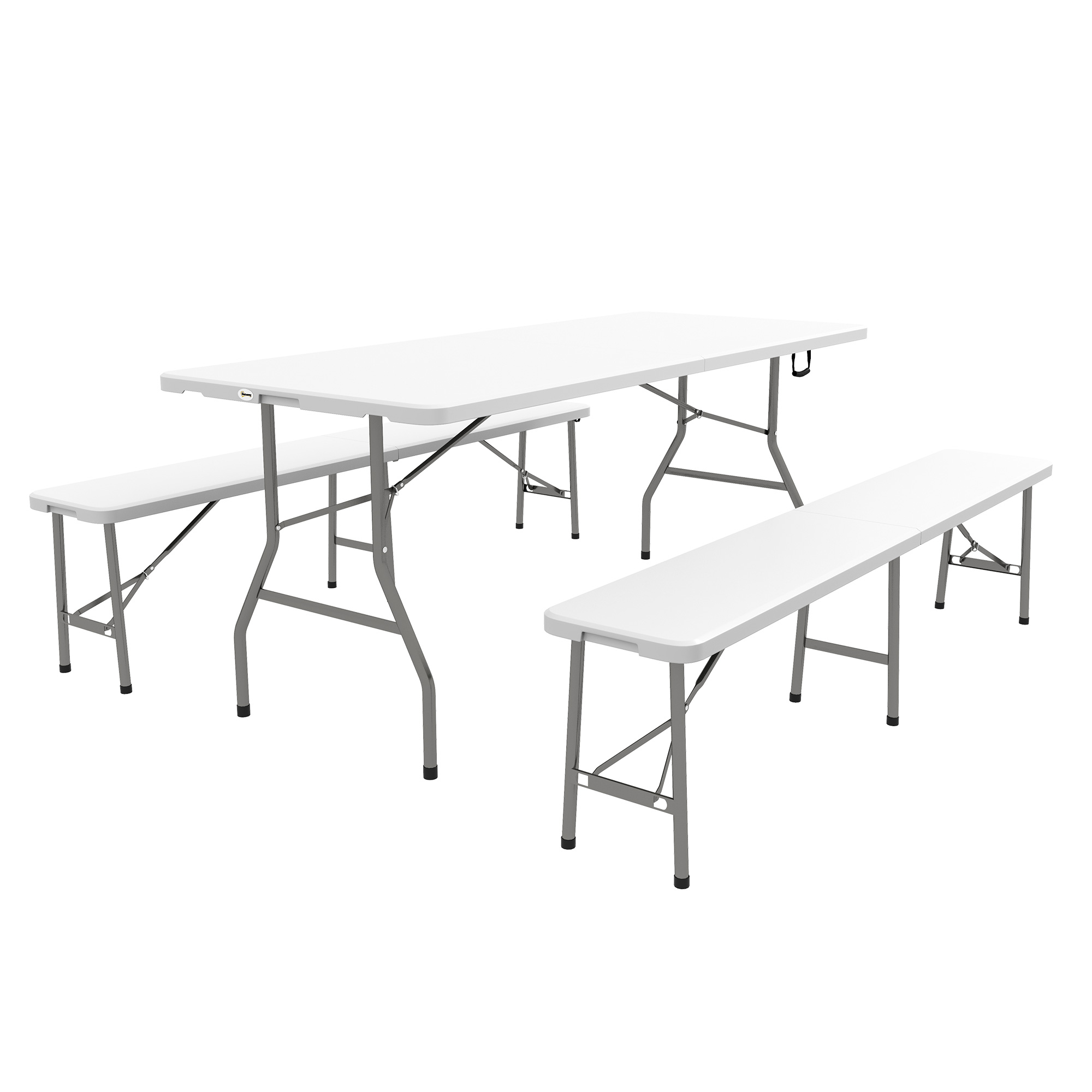 Outsunny Biertafelset voor 6 personen, 3-delig, inklapbaar, lichtgewicht, weerbestendig, stalen frame, wit