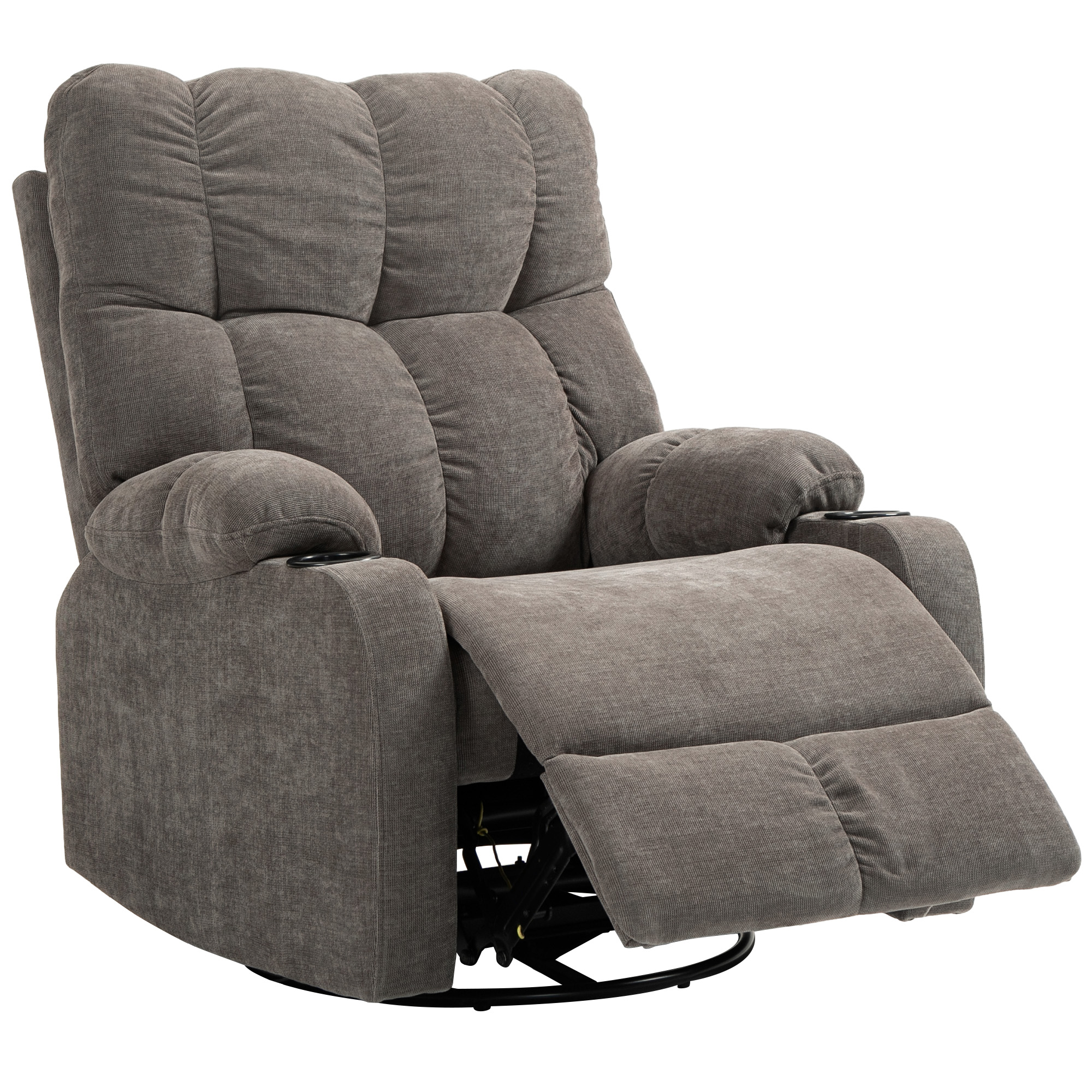 HOMCOM Relaxstoel met Voetensteun, Ligstoel, Draaibaar, Tot 150 kg, Stalen Frame, 88x96x108cm, Lichtbruin