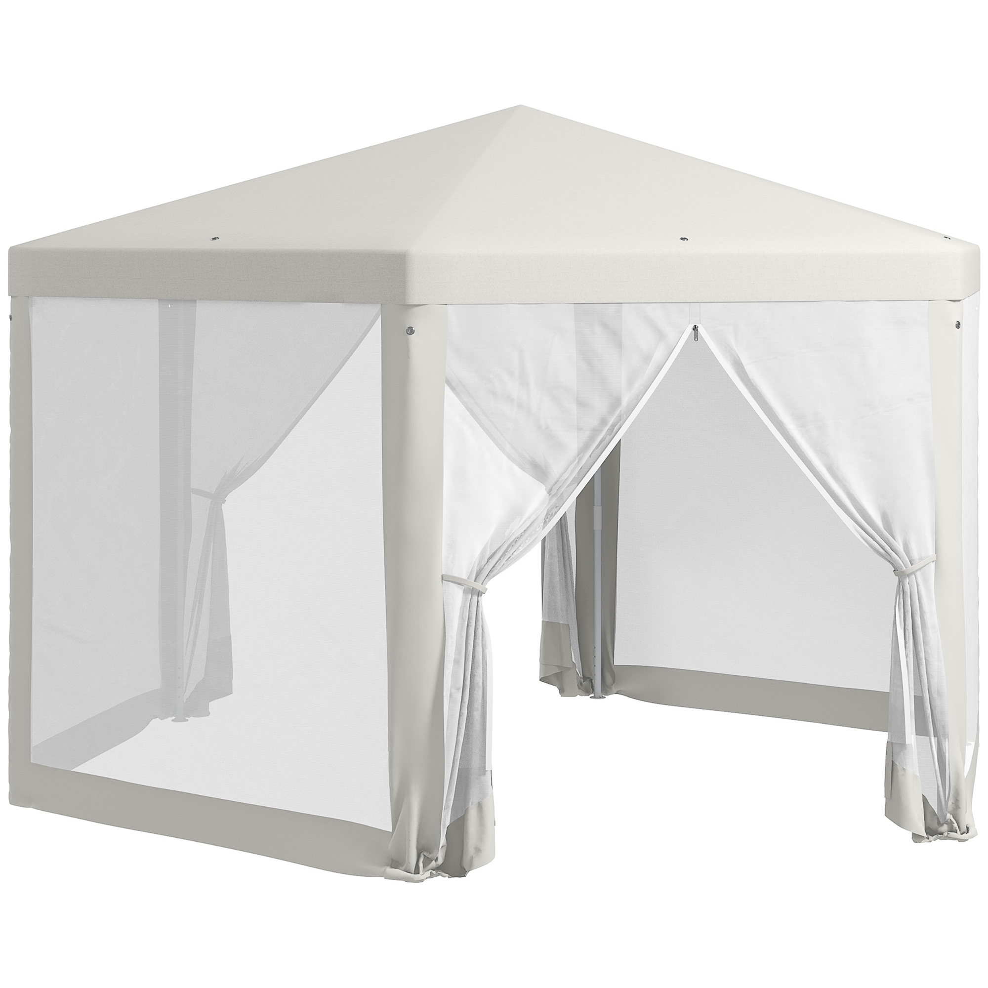 Outsunny Tuinpaviljoen, zeshoekig, met netgordijnen, metalen frame, 4x4x2,5m, Crème