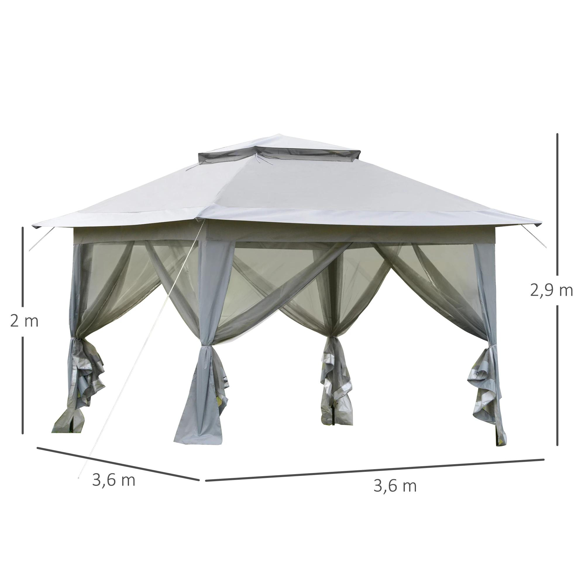 partytent opvouwbare tent pop-up tent incl. tas op wielen staal + oxford + mesh grijs