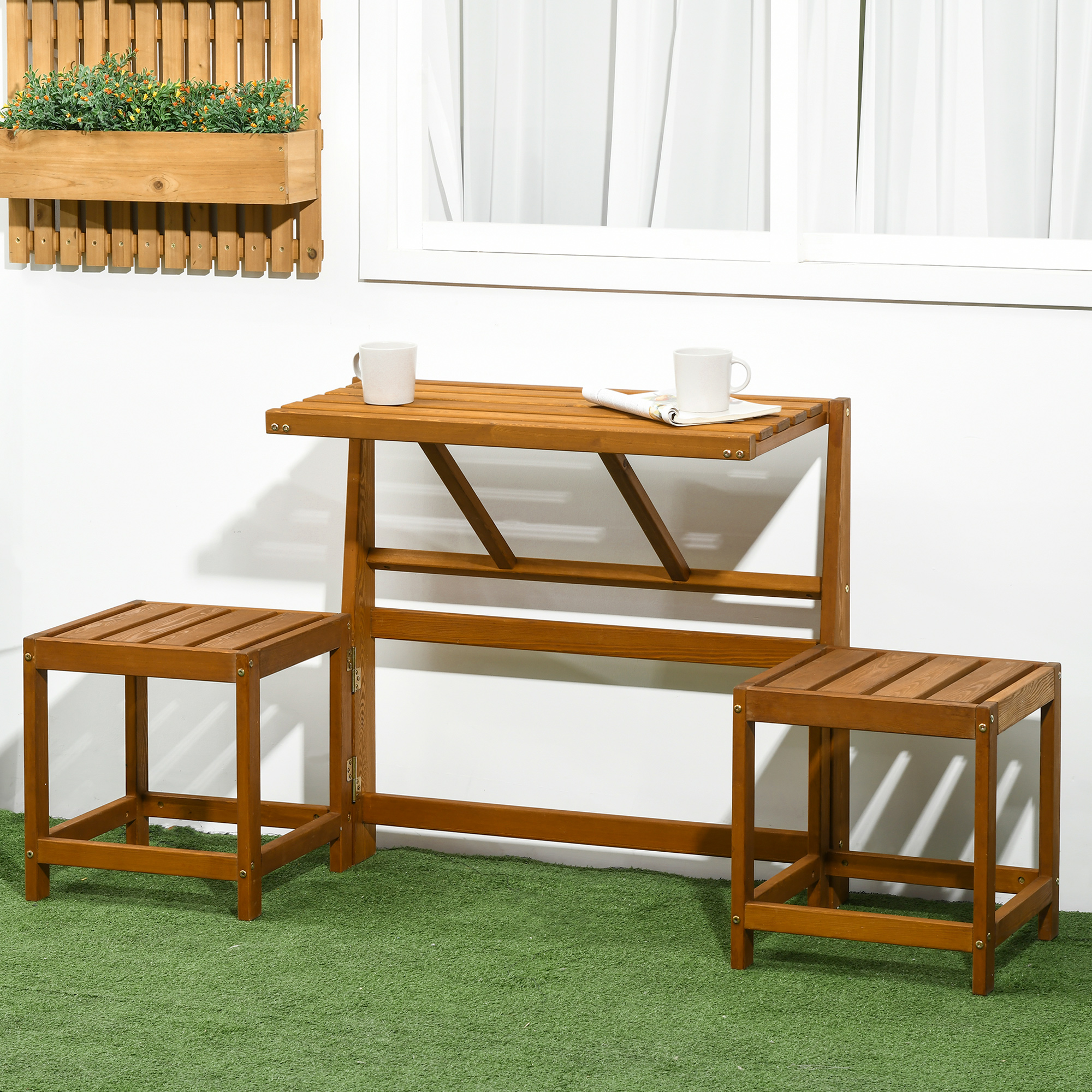 Outsunny tuinbank, 2-in-1 parkbank, tuinmeubelset voor 2 personen teak