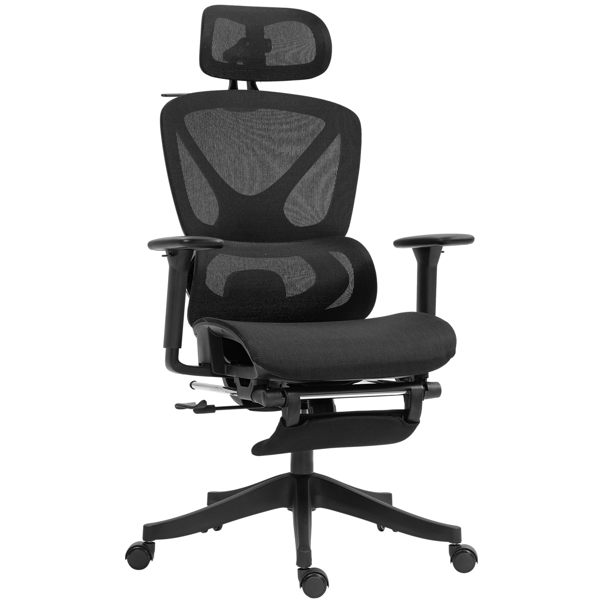 HOMCOM Bureaustoel, Ergonomisch Draaibaar, 135 Graden Kantelbaar, Verstelbaar, Zwart