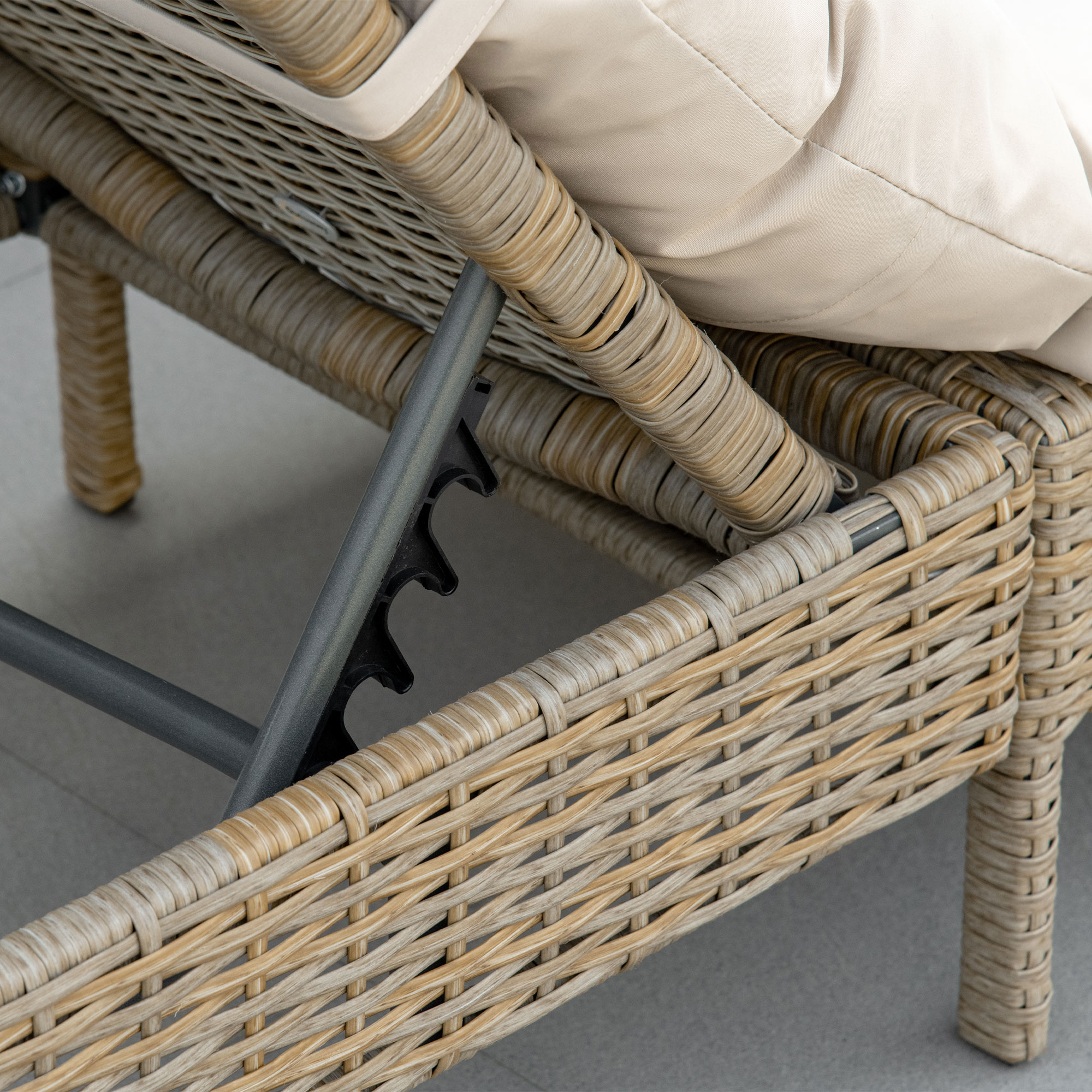 Outsunny ligbed rotan look naturel + kaki 200 x 66 x 92 cm