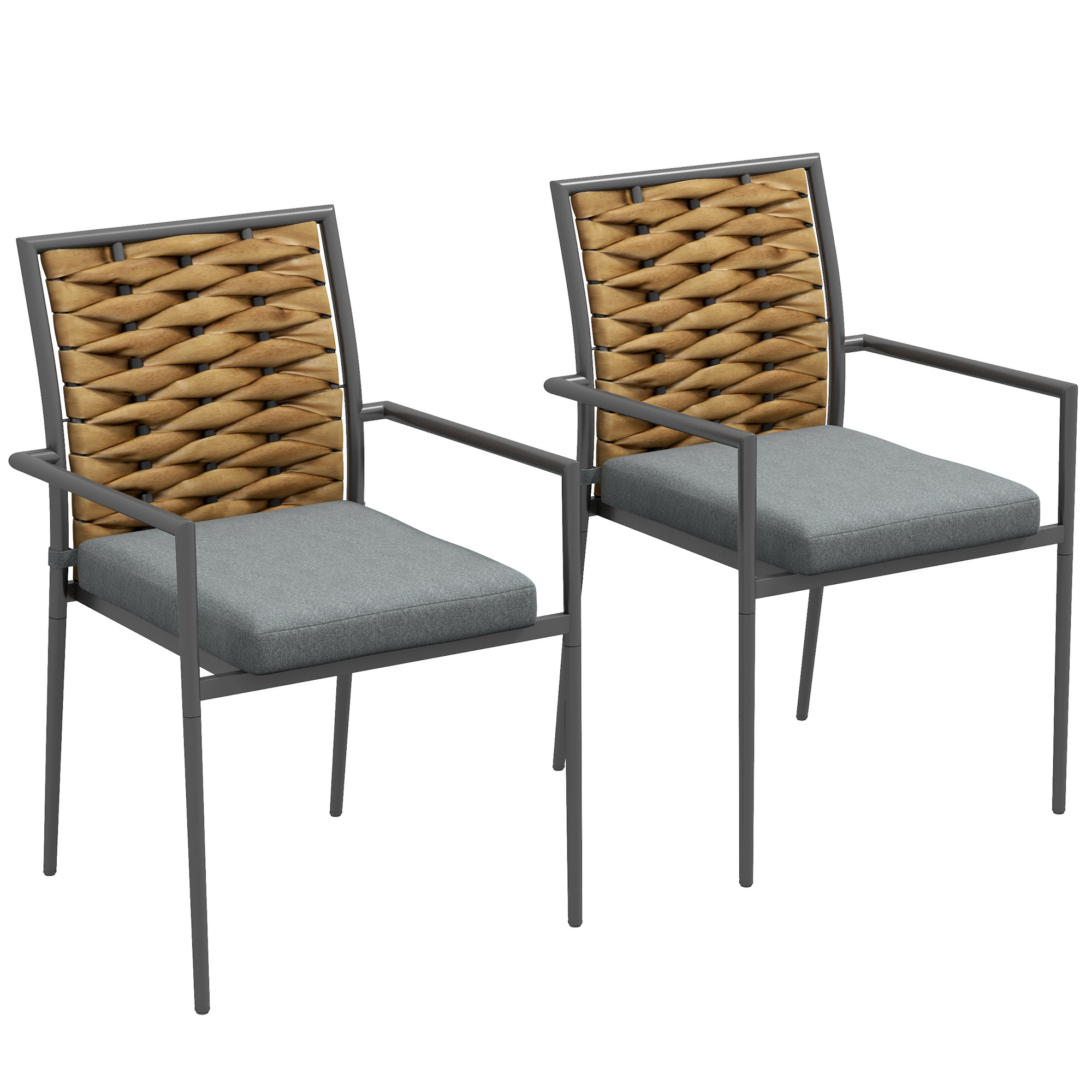 Outsunny Moderne Grijze Tuinstoelen - Weerbestendige Buitenstoelen voor Terras - Afmetingen 57 x 58 x 87cm