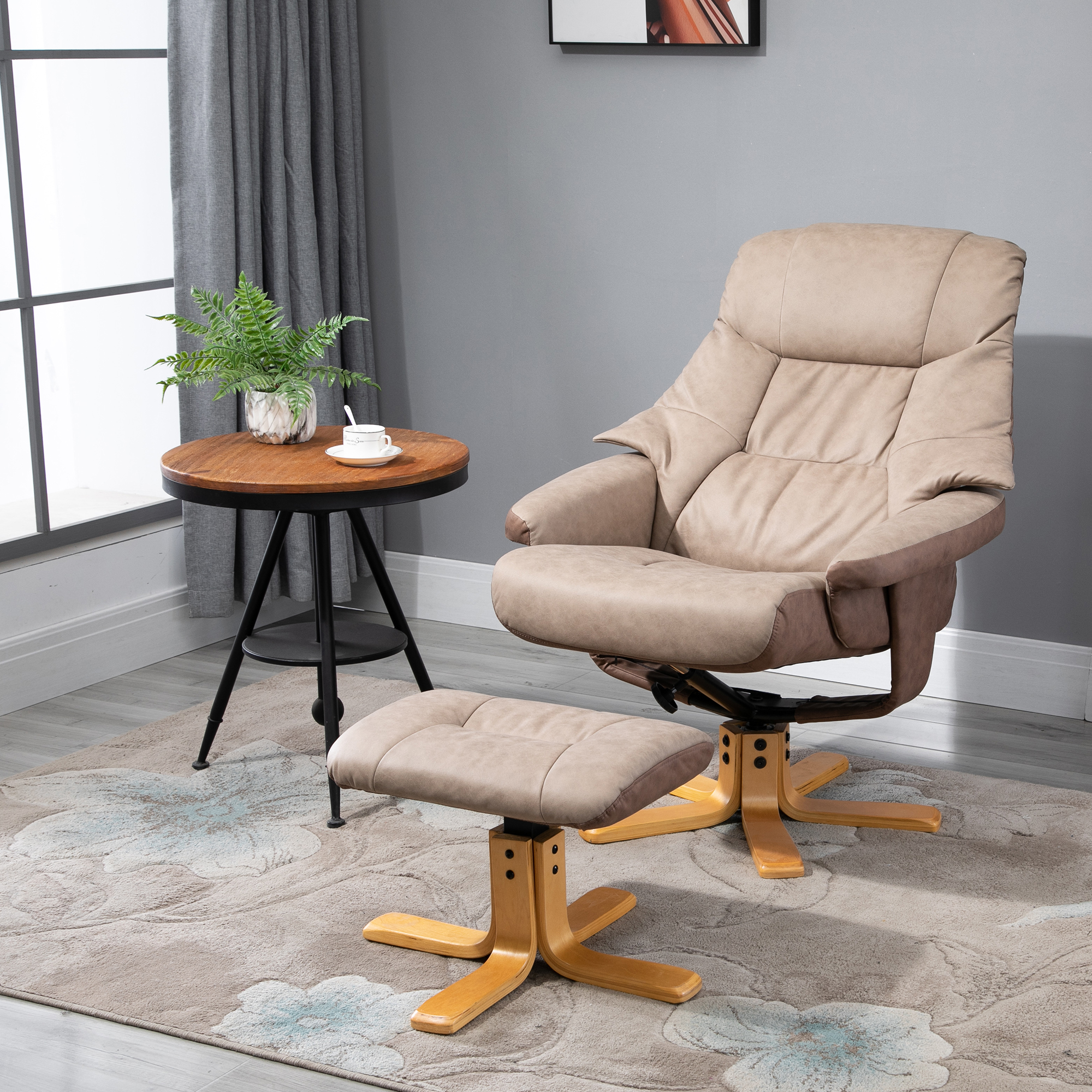 HOMCOM Relaxstoel met voetenbank, 360° draaibaar, 135° kantelbaar, ademende bekleding, 78 x 82,5 x 109 cm, bruin