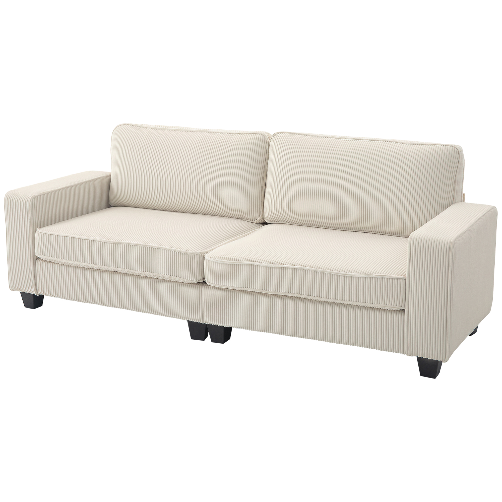 HOMCOM 3-Zitsbank met Corduroy Bekleding, Woonkamerbank met Pocketvering, tot 400 kg, 227 x 84 x 87 cm, Crèmewit