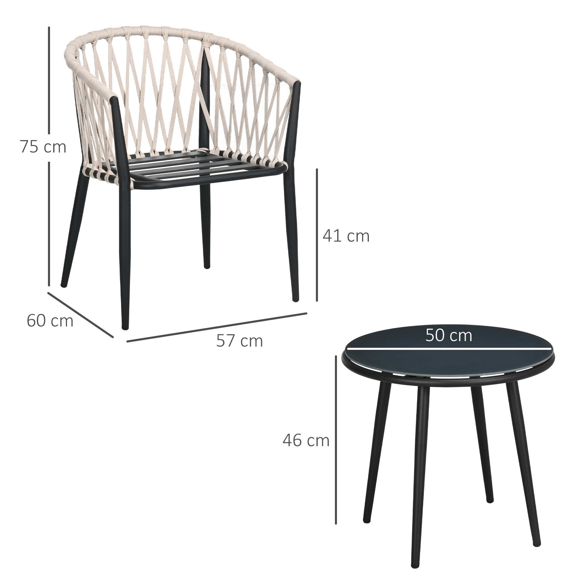 Outsunny 3 delen Tuinmeubelset, balkonset incl. 1 tafel, 2 stoelen staal, grijs