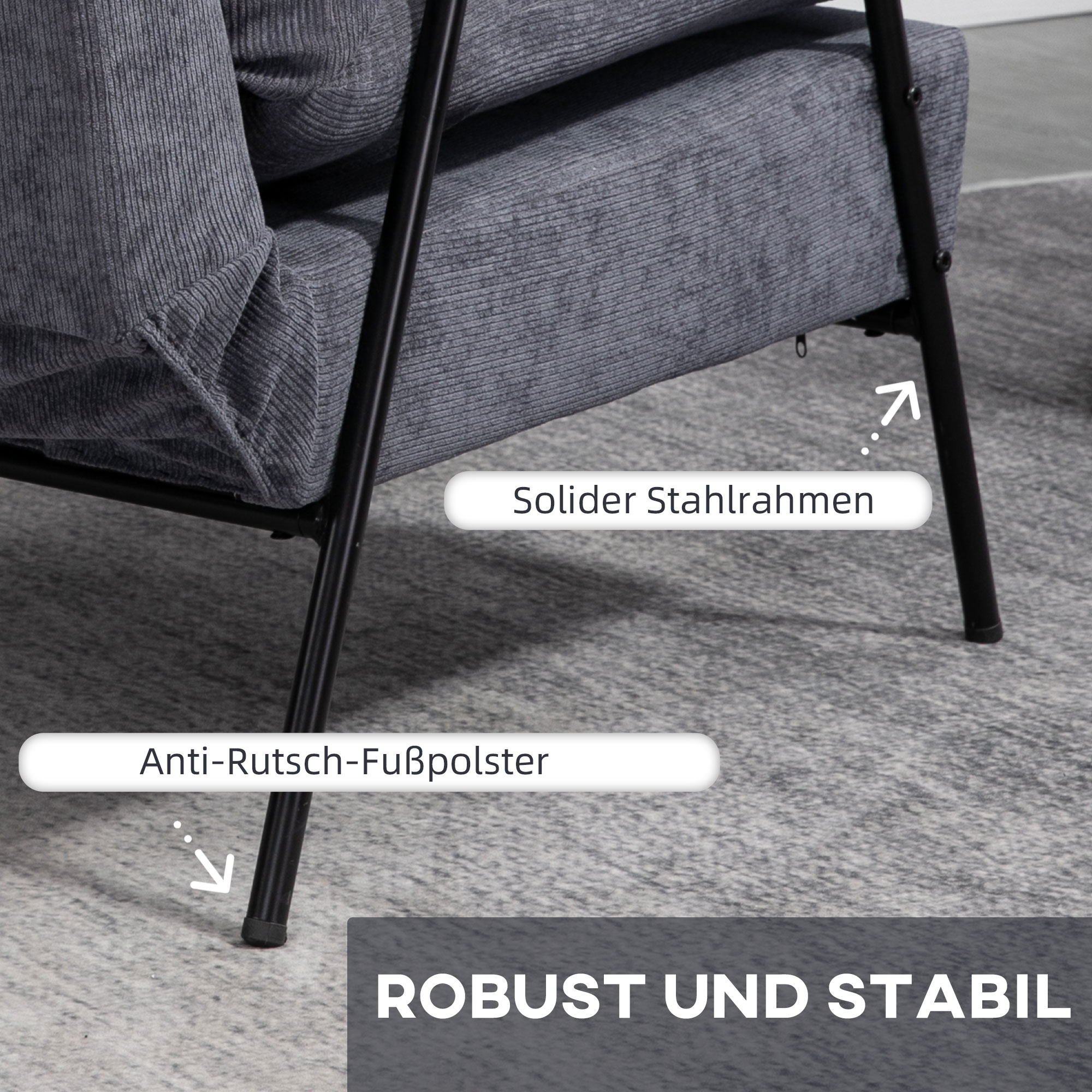 HOMCOM oorfauteuil met kruk, fauteuil met verstelbare rugleuning, grijs