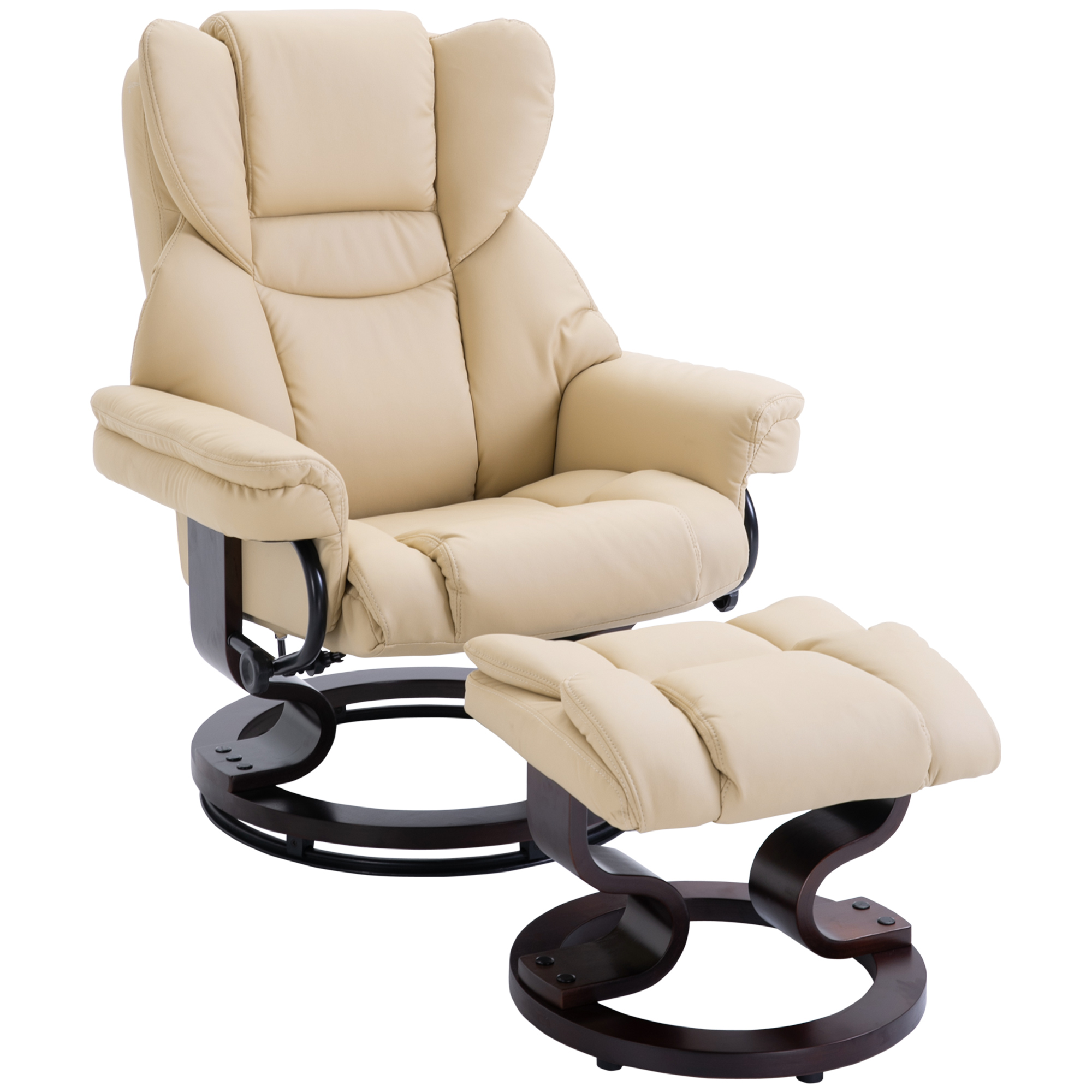 HOMCOM Fauteuil met kruk, ligfunctie, draaibaar, tot 160 kg, kunstleer, metalen frame, crème, 80 x 79 x 100 cm