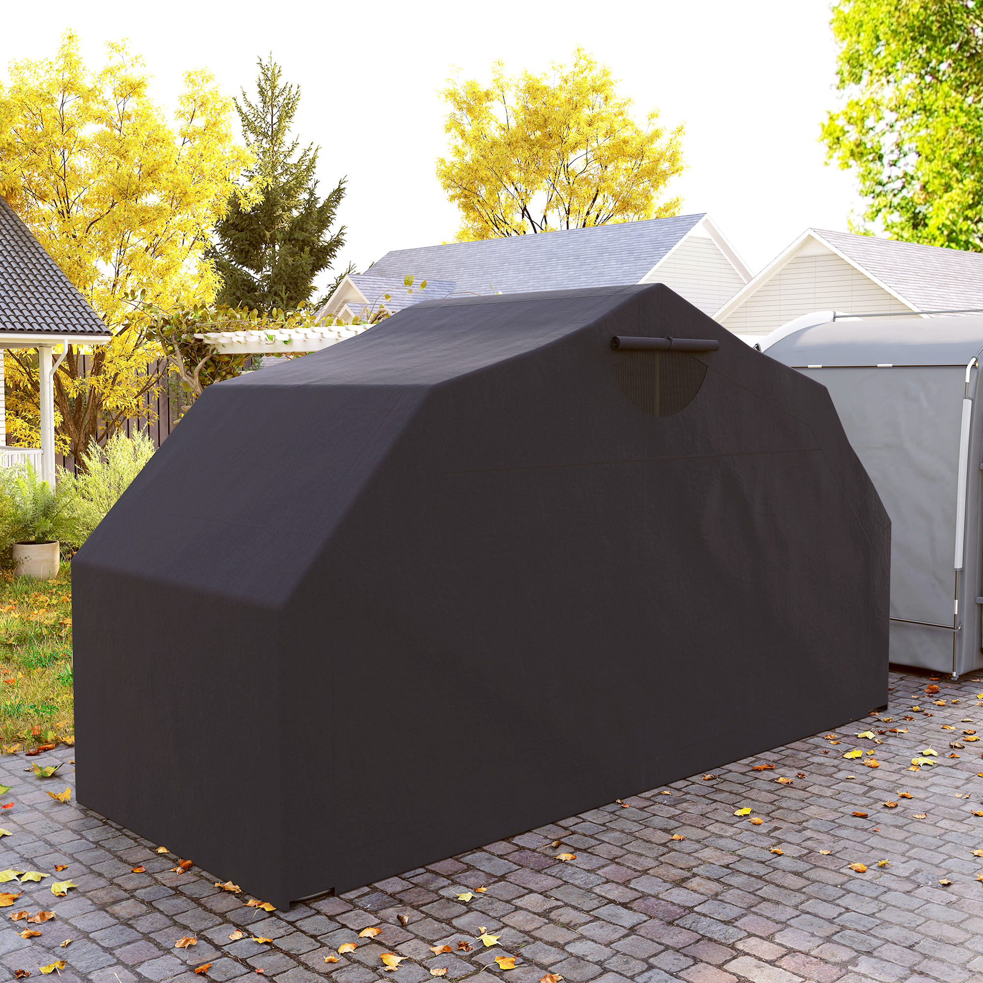 Outsunny Motorhoes Inklapbaar Outdoor Motorafdekking Waterdicht Winterbestendig XXL 345cmx135cmx191cm Zwart