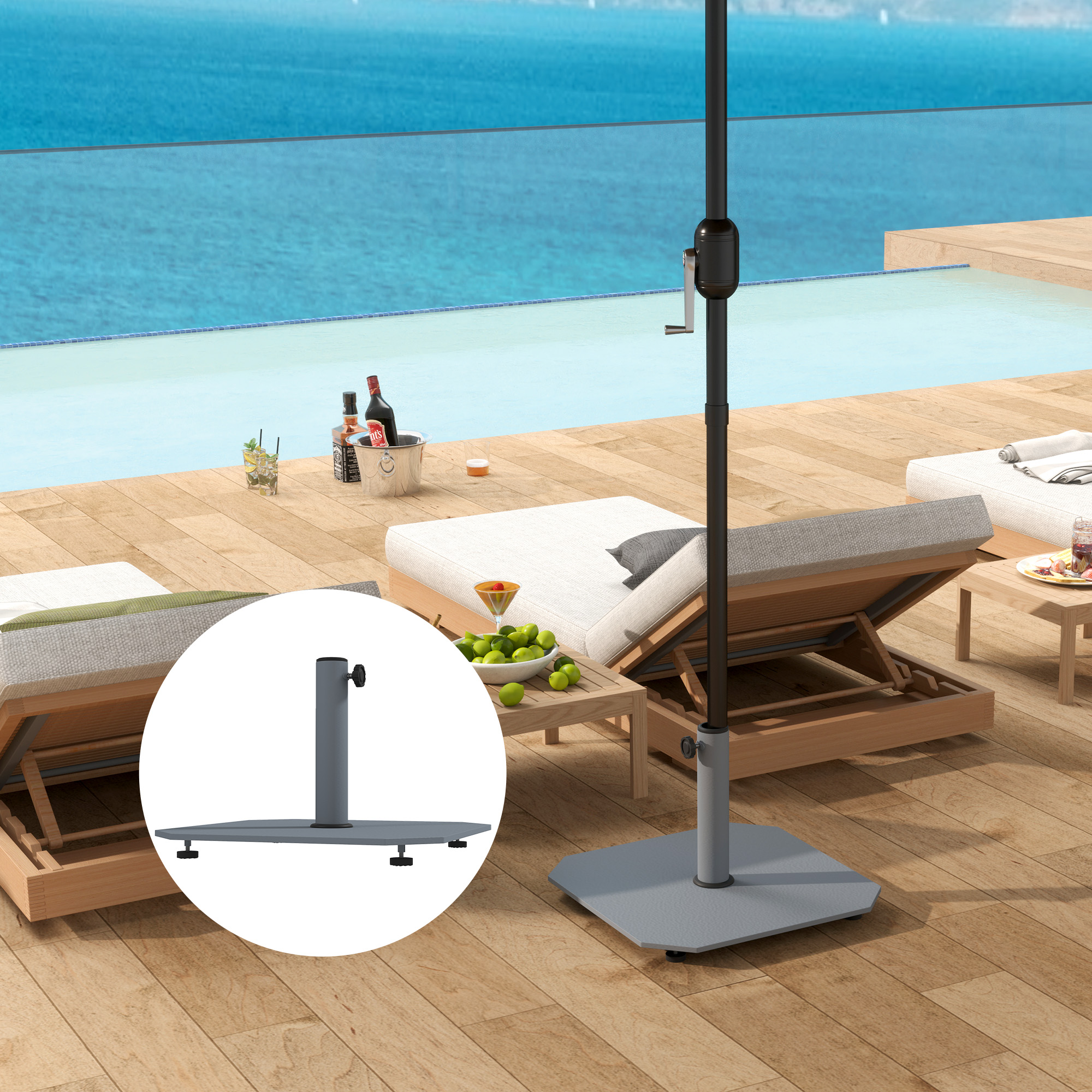 Outsunny Metalen parasolvoet 18,5 kg met wielen, vierkante parasolhouder voor parasols 32/38/48mm