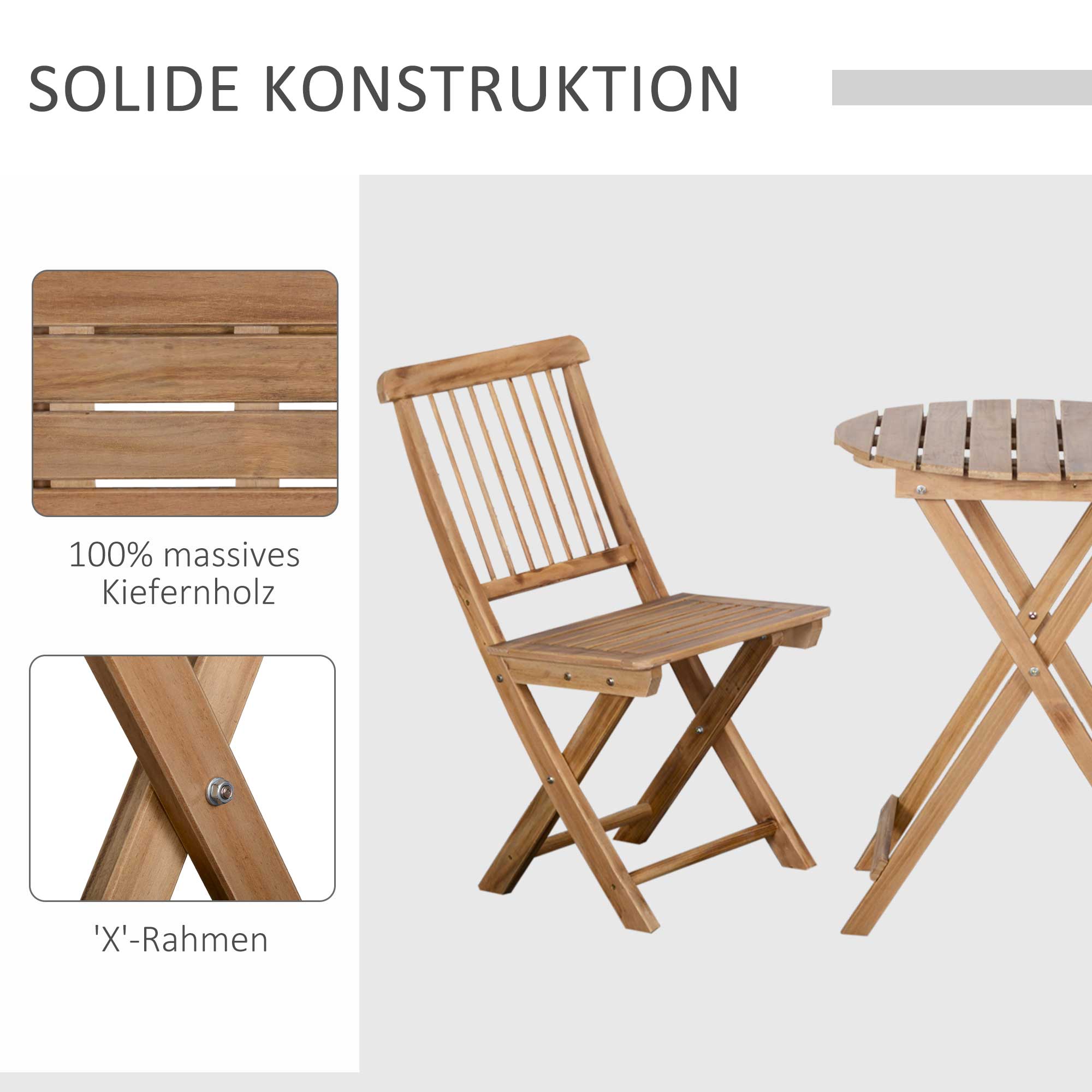 Outsunny bistroset 3 st. Opklapbare houten bistrotafel met 2 stoelen tuinset