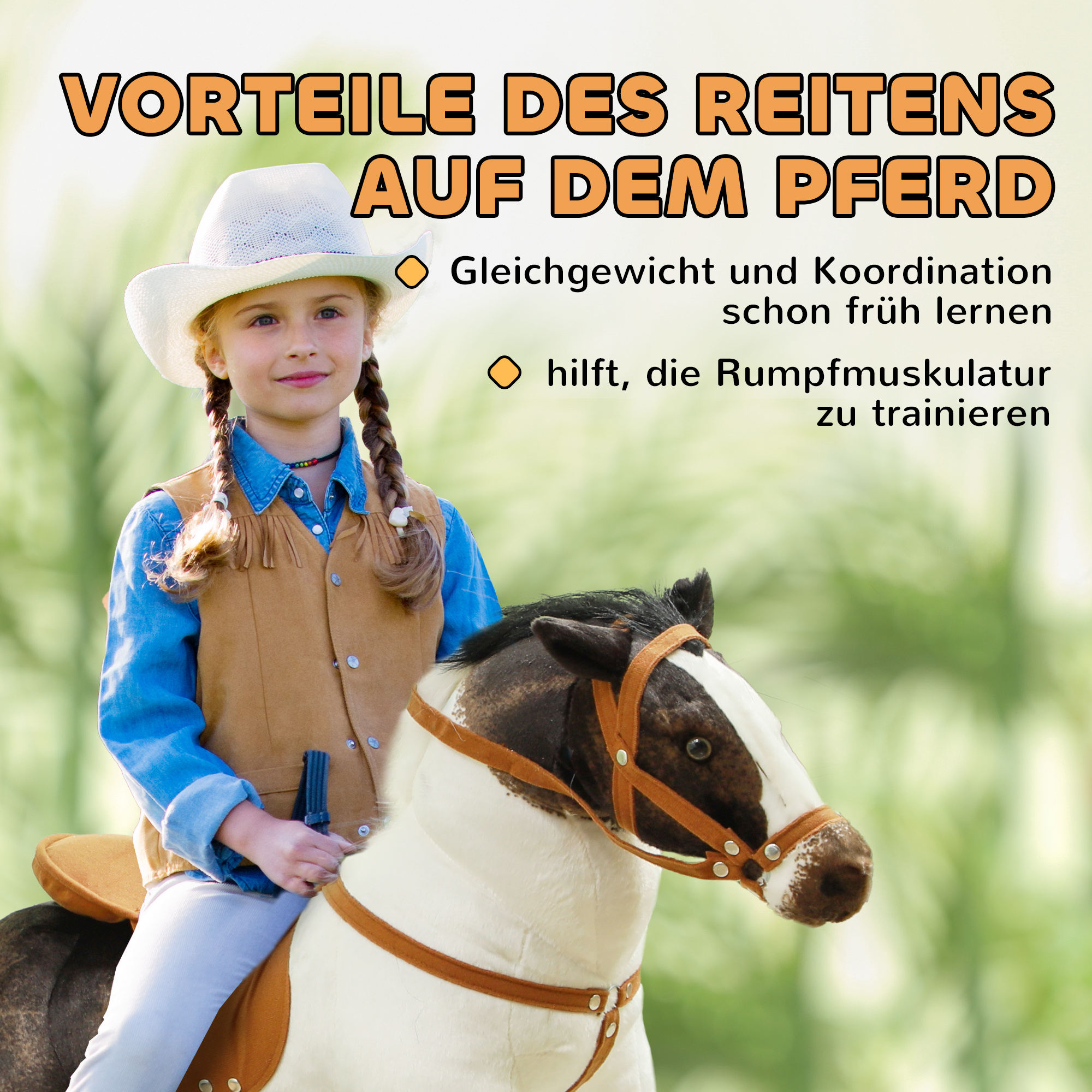 AIYAPLAY Schommelpaard met Geluidseffecten, Zacht Vacht, Voor 3-8 Jaar, 85 x 28 x 60 cm, Bruin/Cremewit