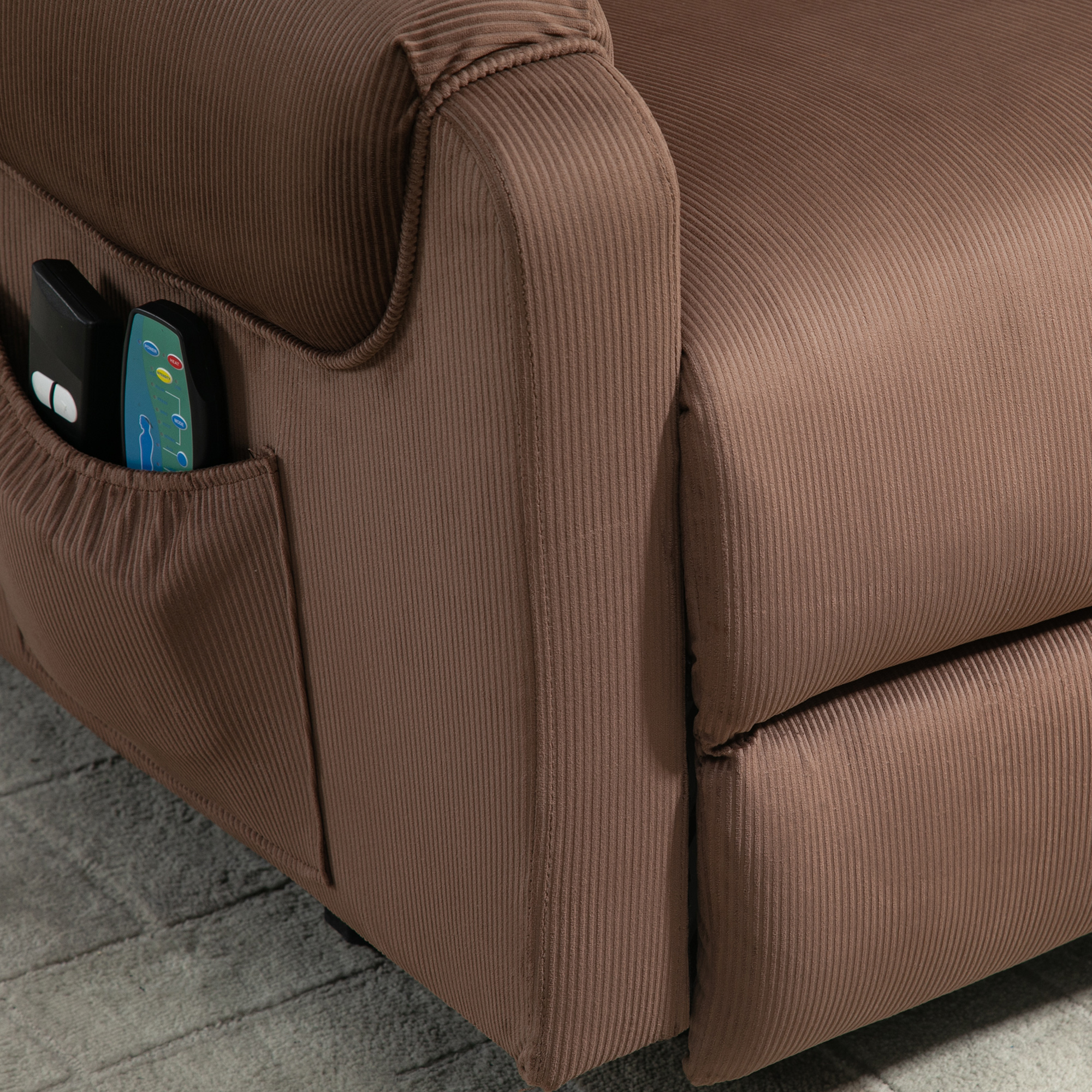 HOMCOM tv-stoel met massagefunctie opstahulp afstandsbediening, verwarming elektrisch ligfunctie polyester stof metaal lichtbruin 79 x 97 x 103 cm