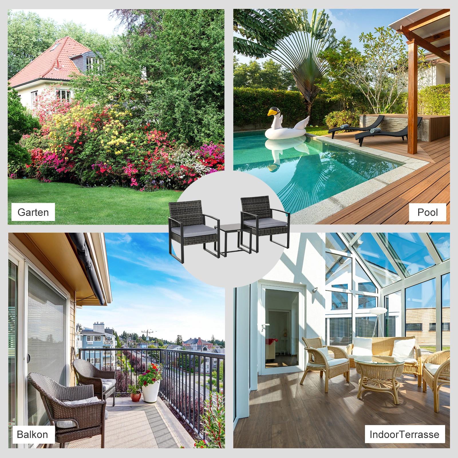 Outsunny Poly-rotan zitgroep 5-delig Tuinset met kussens tuin grijs