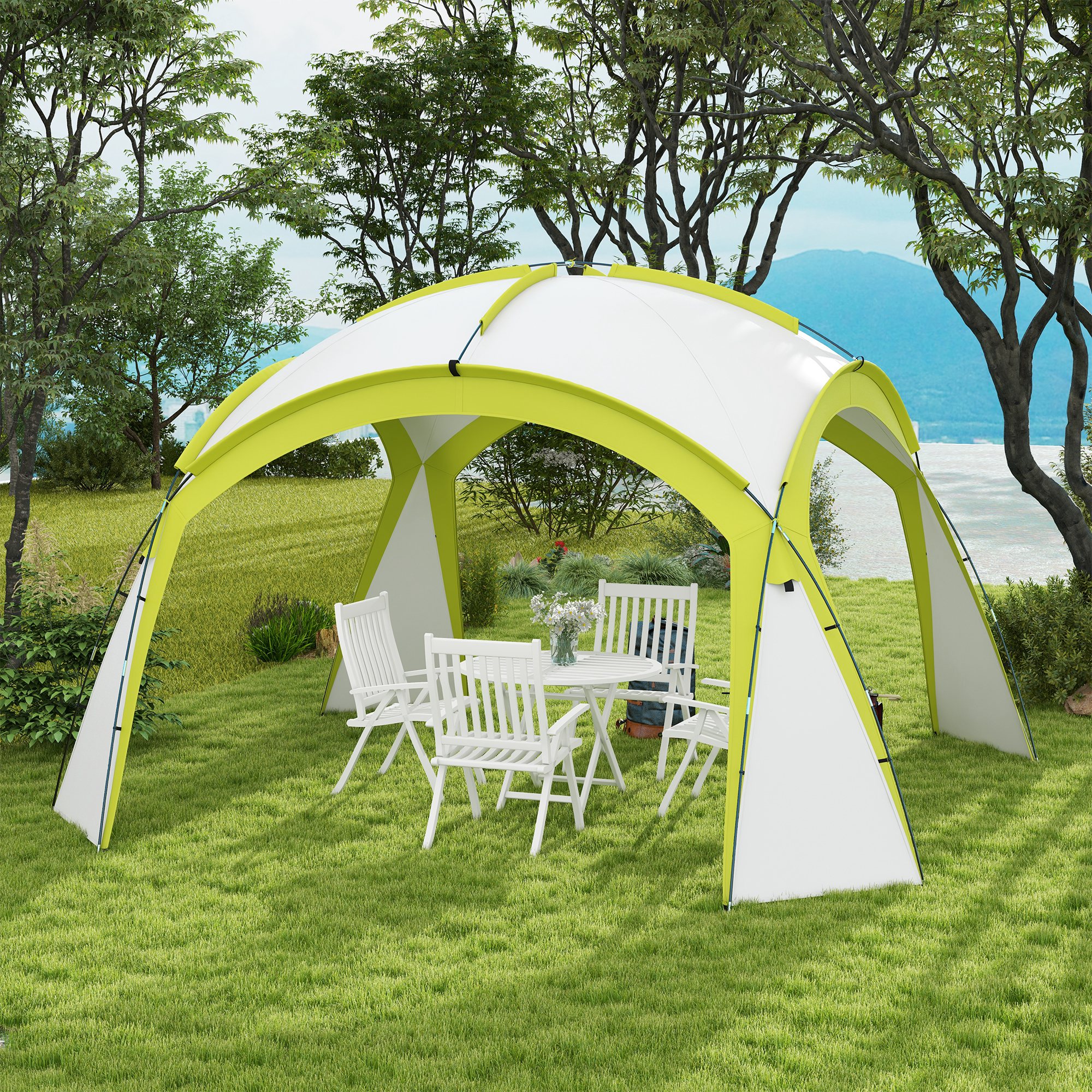 Outsunny Event Shelter 3,5 x 3,5m Paviljoen met Verlichtingshaak Waterafstotend Winterbestendig Tuinpaviljoen Groen