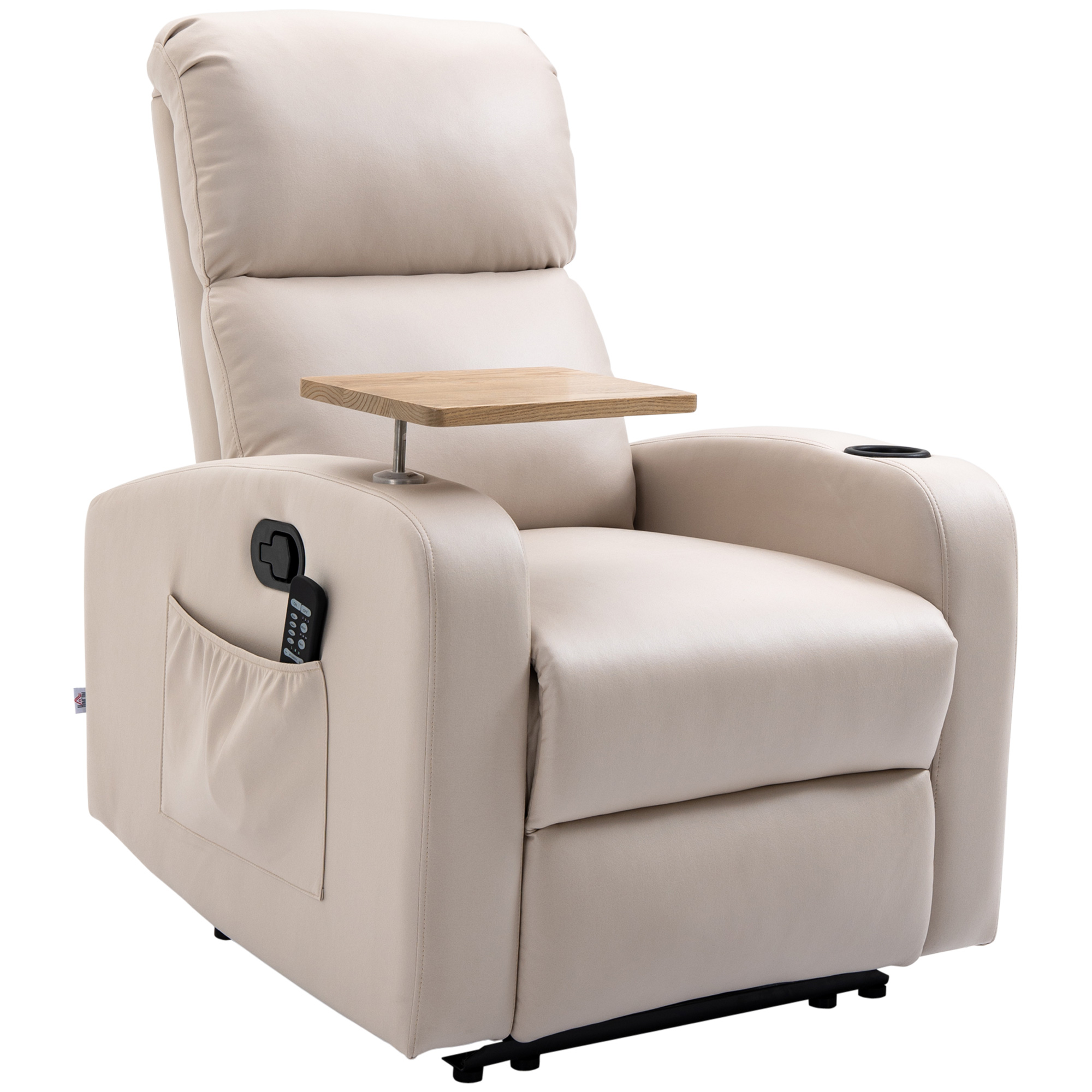 HOMCOM Massagestoel Relaxstoel Ligstoel, 1 Opklaptafel, 1 Voetensteun; 77 cm x 93 cm x 105 cm, Lichtgrijs