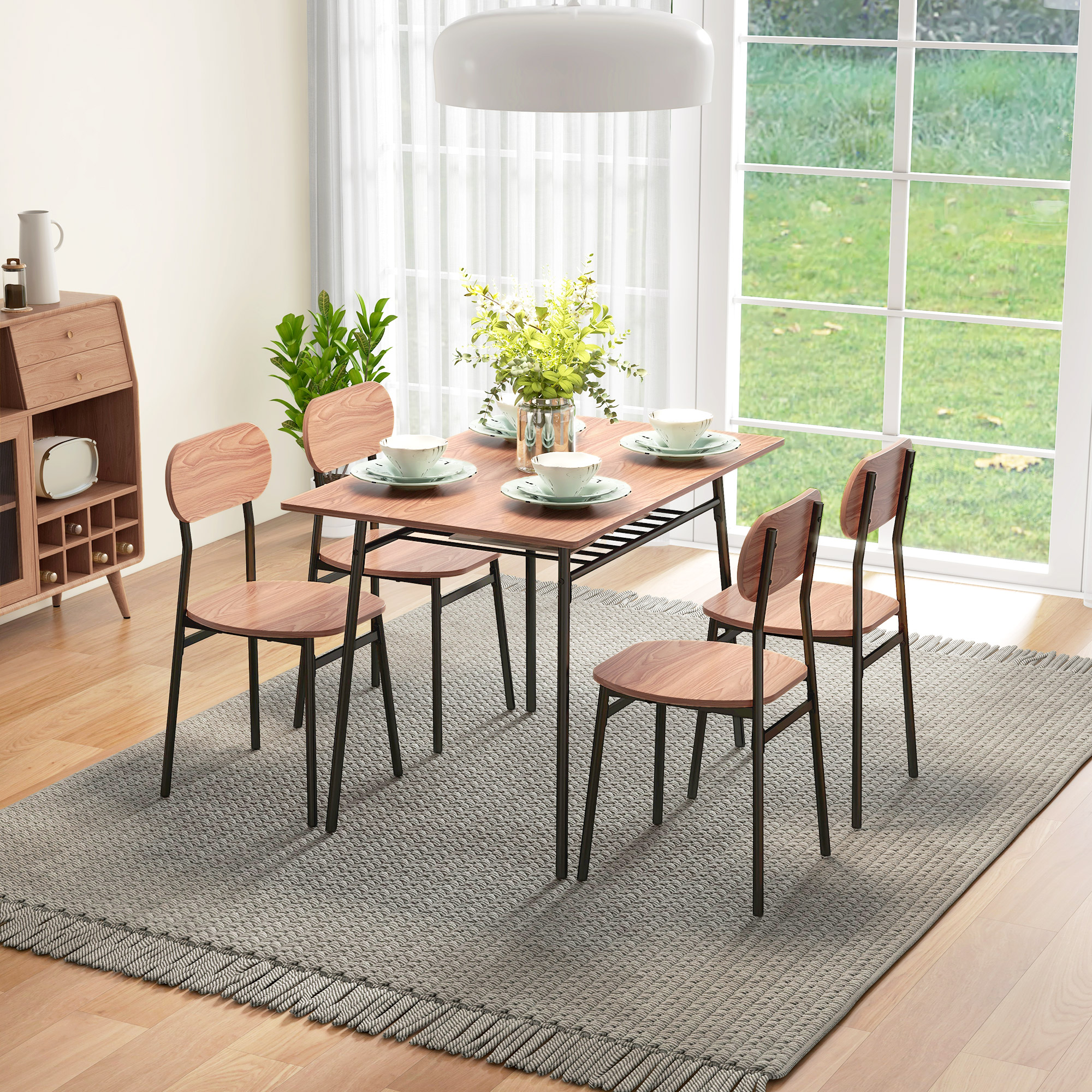 HOMCOM Eetkamerset Tafel met Stoelen Eettafel, Industrieel Ontwerp, 110 cm x 70 cm x 75 cm, Bruin
