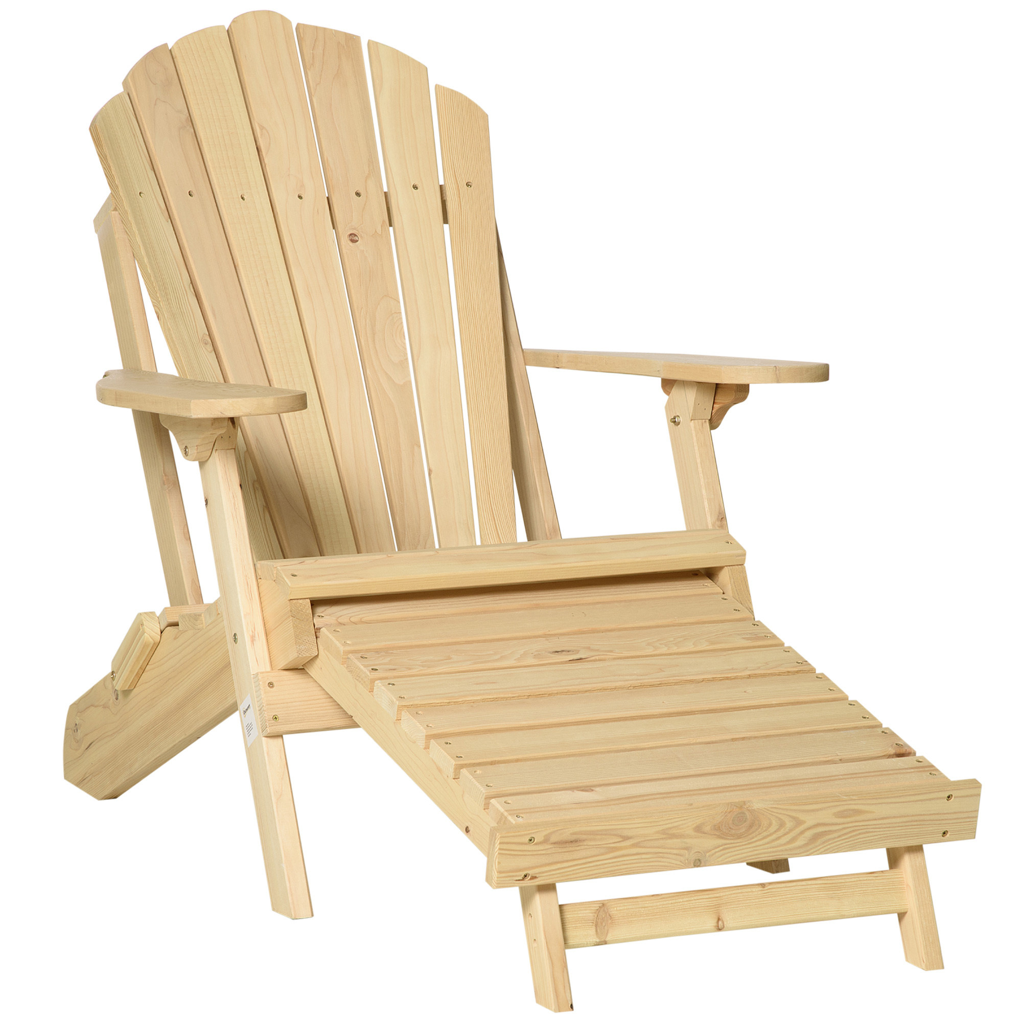 Outsunny Adirondack Tuinstoel met Voetensteun Opvouwbaar Ligstoel Buitenmeubilair Grenenhout Natuur 78 x 140 x 94 cm