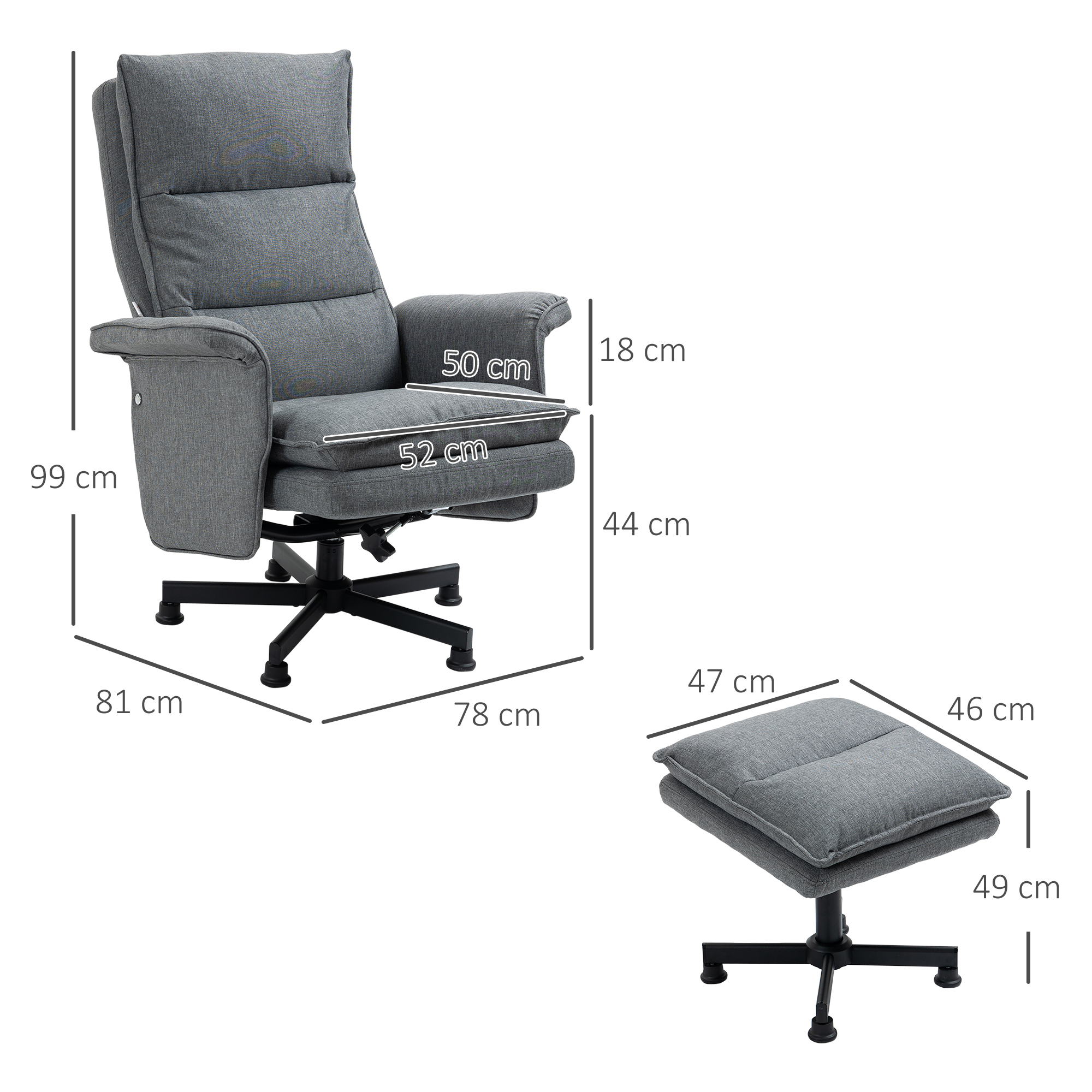 HOMCOM Massage Bureaustoel met Voetenbank, 8 Vibratiekoppen, 1 Afstandsbediening, 1 Zijvak, Grijs