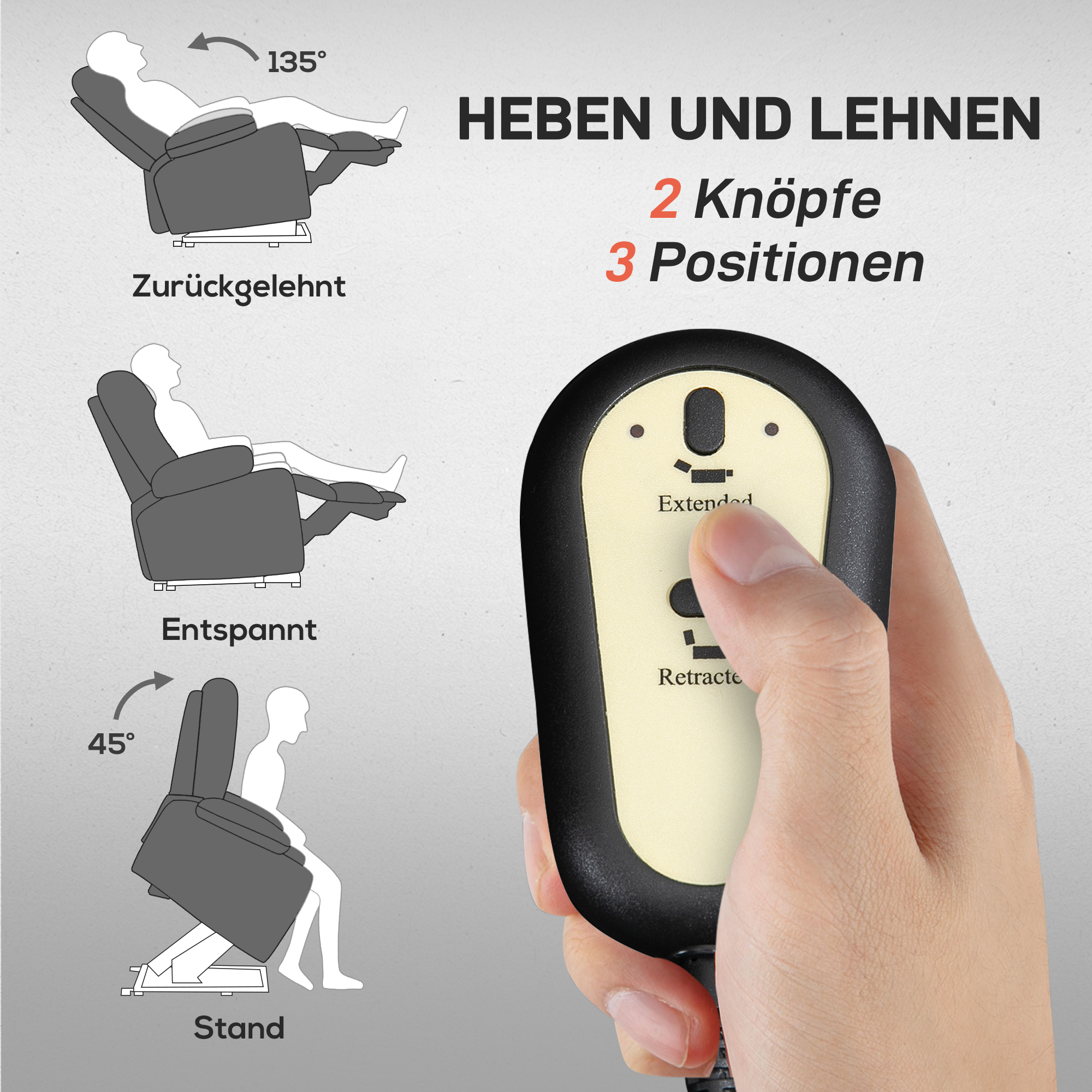 HOMCOM Relaxfauteuil met Opstaan-hulp, Warmte- en Massagefunctie, Afstandsbediening en Zijvak, Donkergrijs
