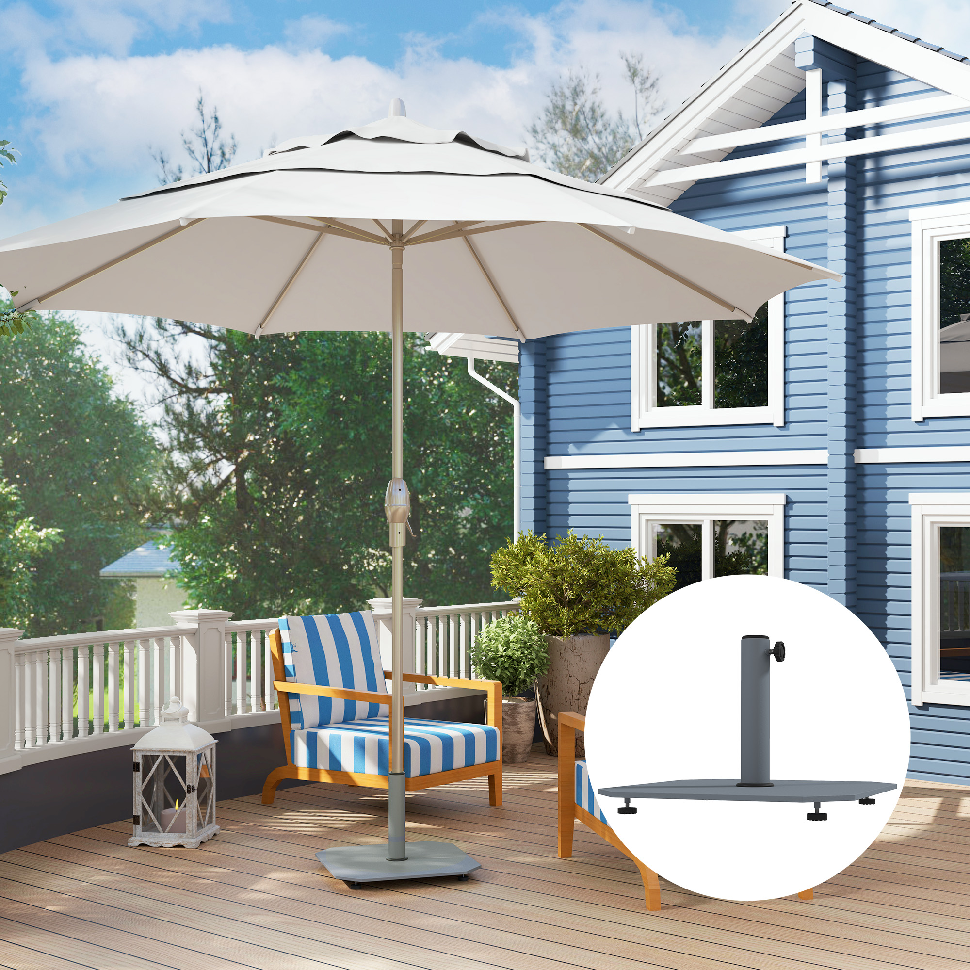 Outsunny Metalen parasolvoet 18,5 kg met wielen, vierkante parasolhouder voor parasols 32/38/48mm