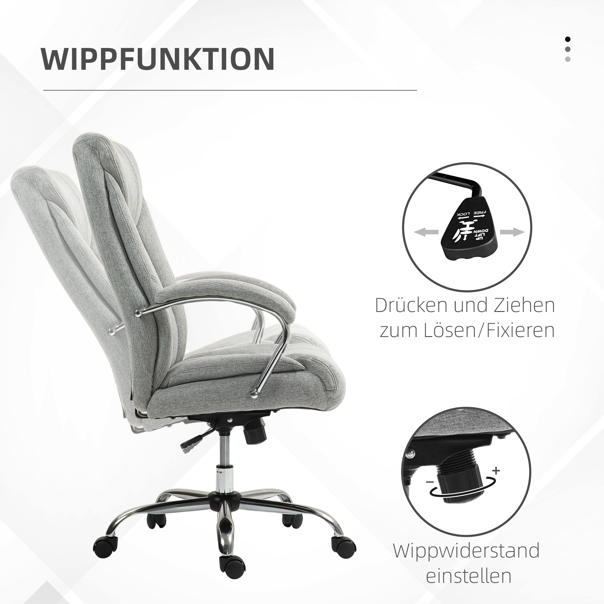 Vinsetto Ergonomische Bureaustoel, Hoge Rugleuning, Ademende Bekleding, Verstelbare Hoogte, Grijs