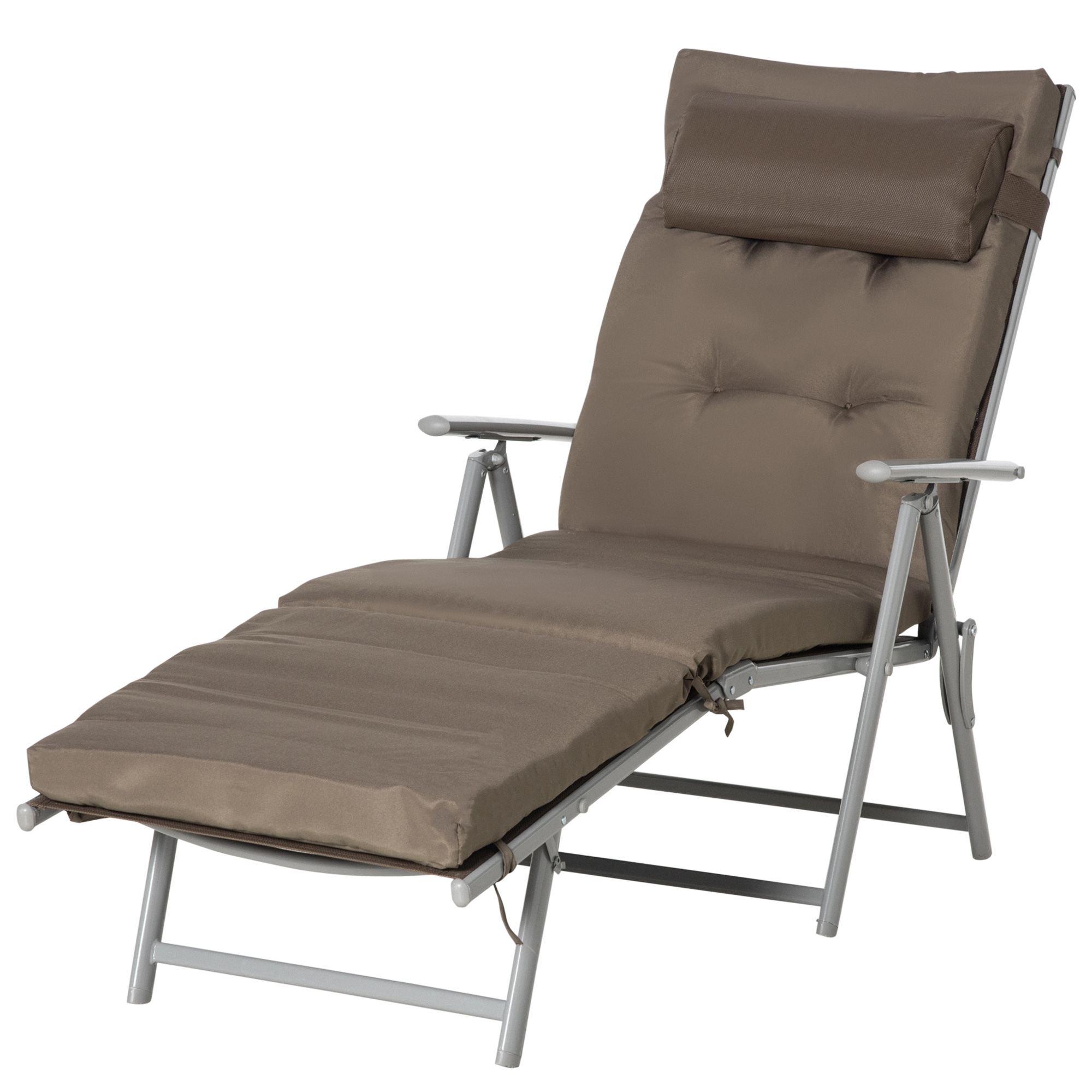 Outsunny Inklapbaar Ligbed Tuin Metalen Frame, Comfortabele Ligstoel Met Kussens, bruin