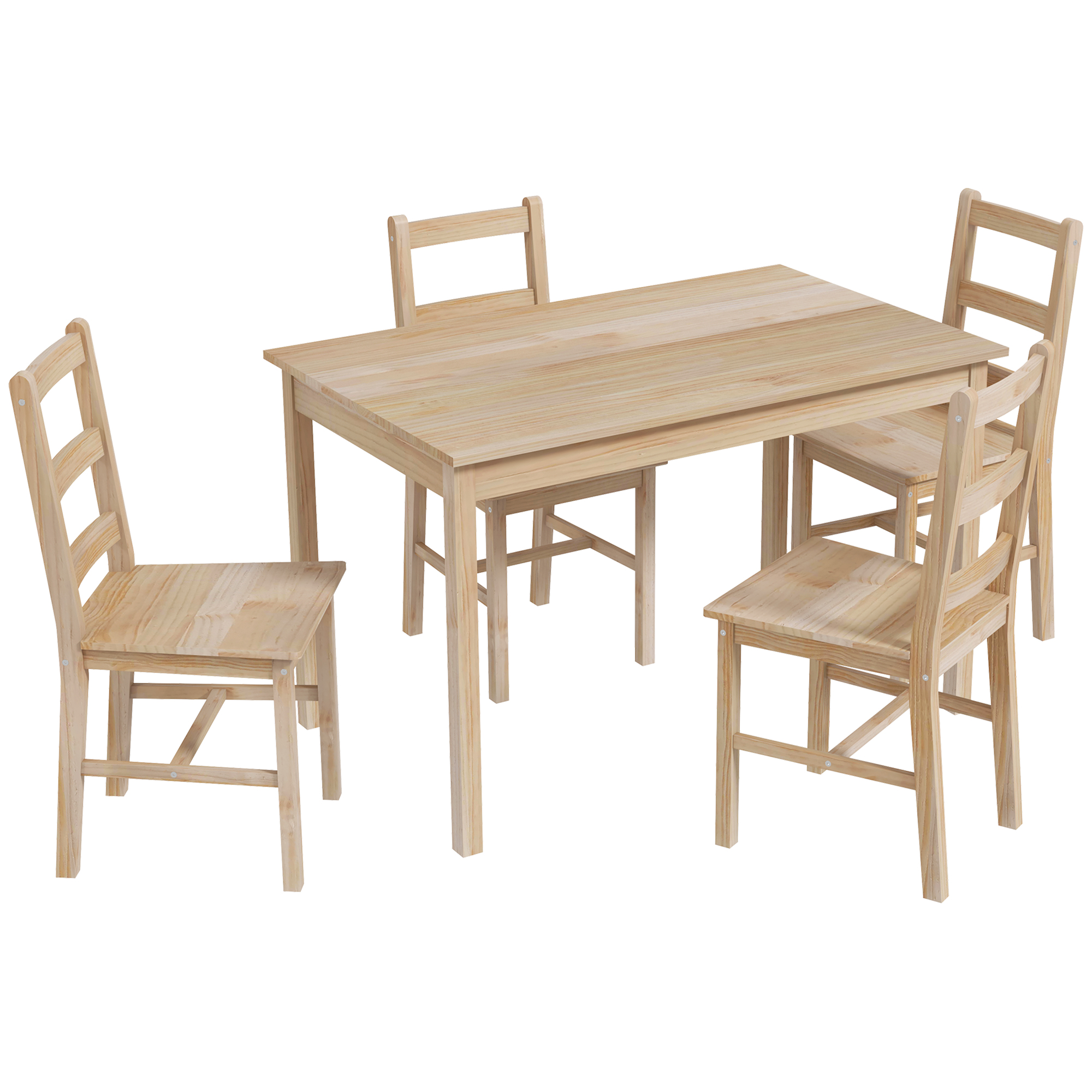 HOMCOM 5-delige Eetgroep Eettafel met Stoelen Zitgroep, Massief Hout, 118 cm x 73 cm x 75 cm, Natuur