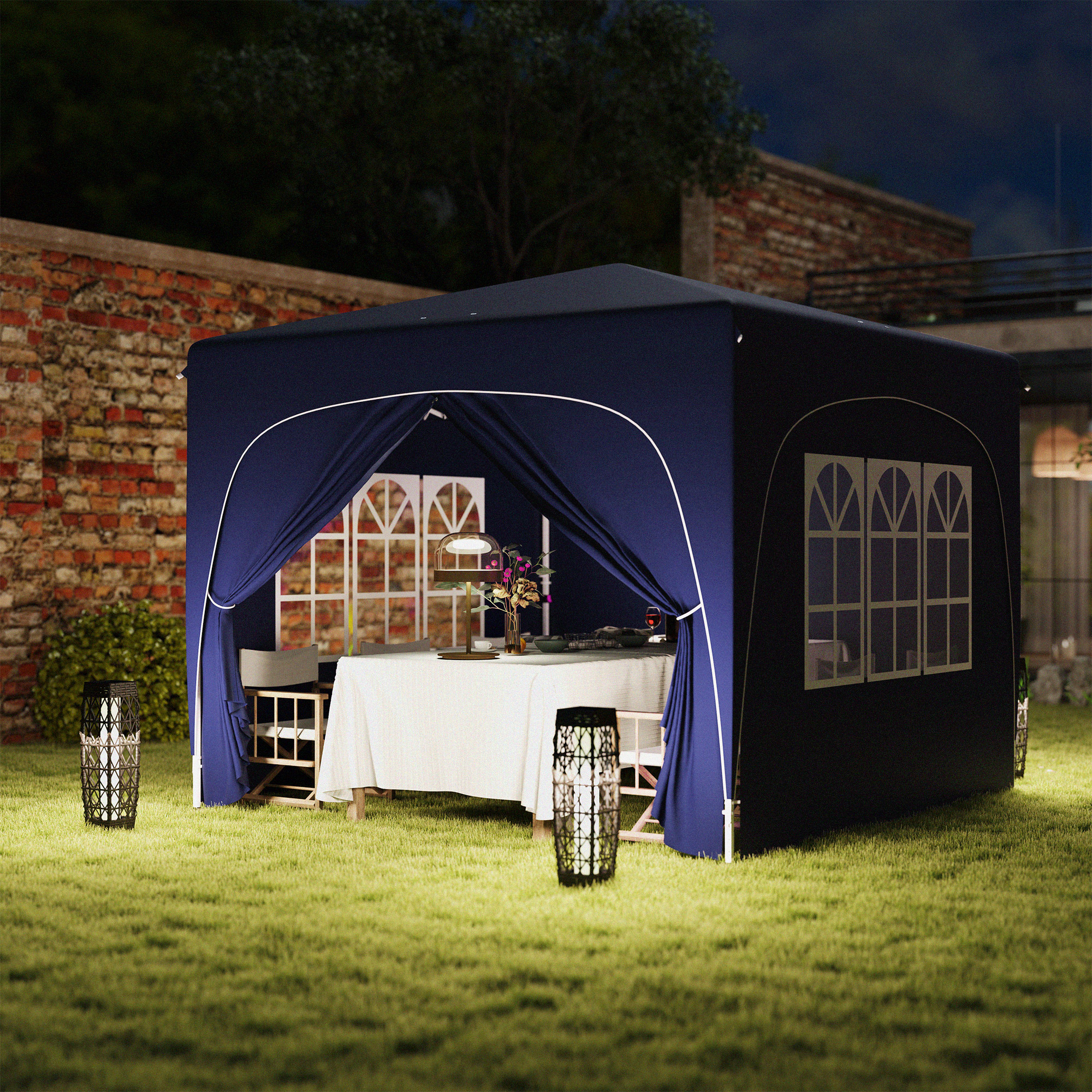 Outsunny 3 x 3 m Paviljoen, Pop-up Tuinpaviljoen met Zijwanden en Draagtas, UPF50+, Hoogteverstelbaar, Donkerblauw