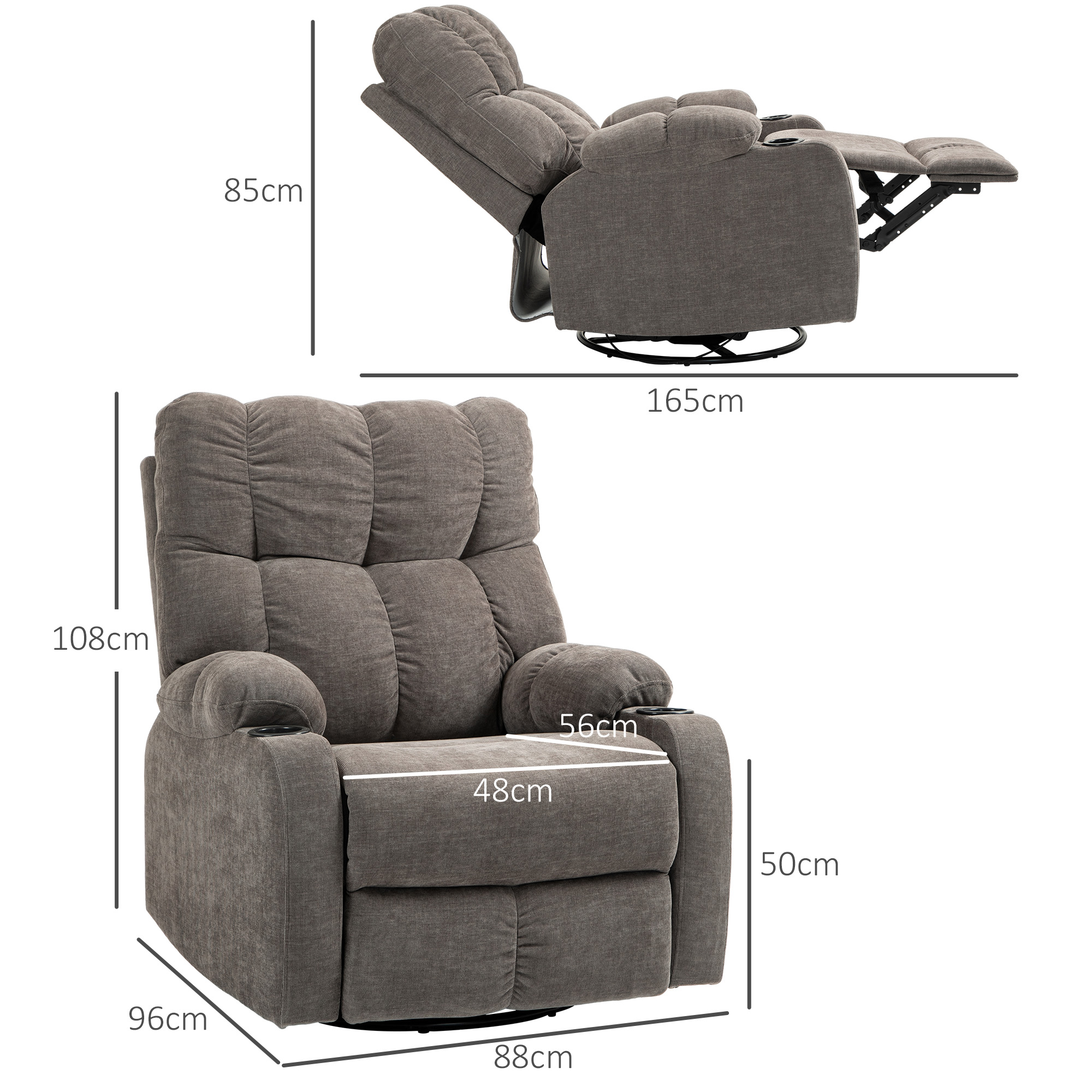 HOMCOM Relaxstoel met Voetensteun, Ligstoel, Draaibaar, Tot 150 kg, Stalen Frame, 88x96x108cm, Lichtbruin