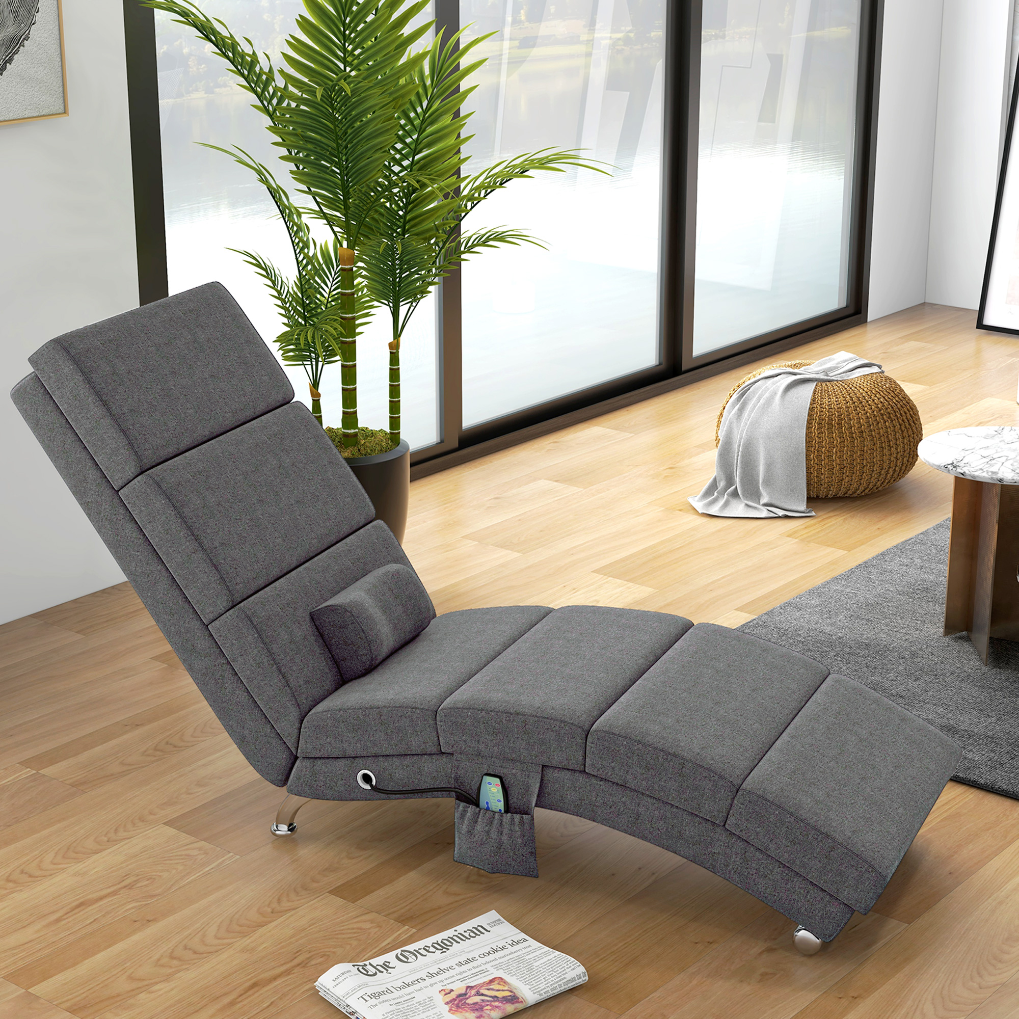HOMCOM Massagestoel Relaxstoel Ligstoel 8 vibratiepunten, 5 modi, 8 vibratiepunten, 56 x 168 x 84 cm, Grijs