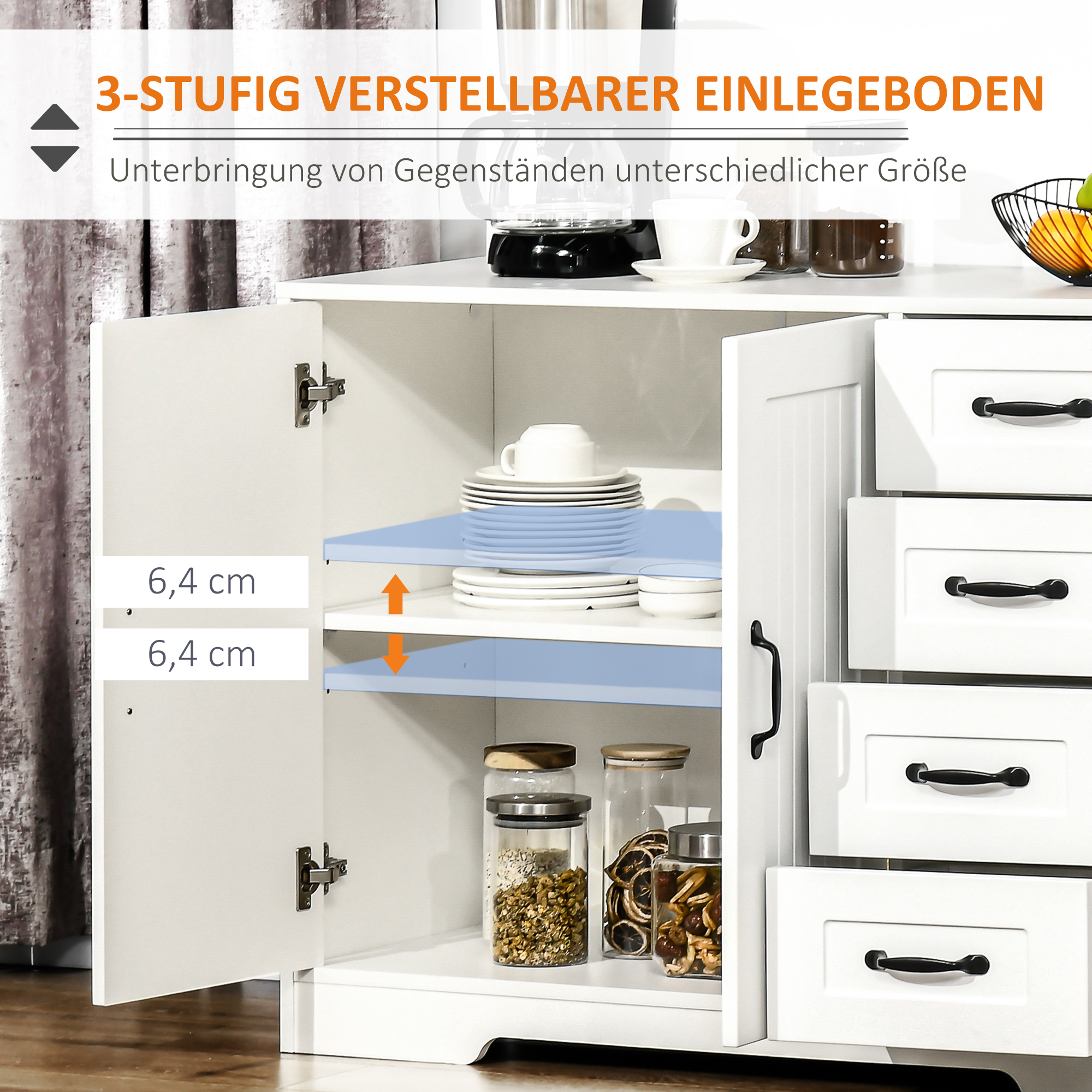 HOMCOM Sideboard Dressoir, Modern Stijl, 4 Lades, 1 Kast, 105 cm x 40 cm x 76 cm, Wit