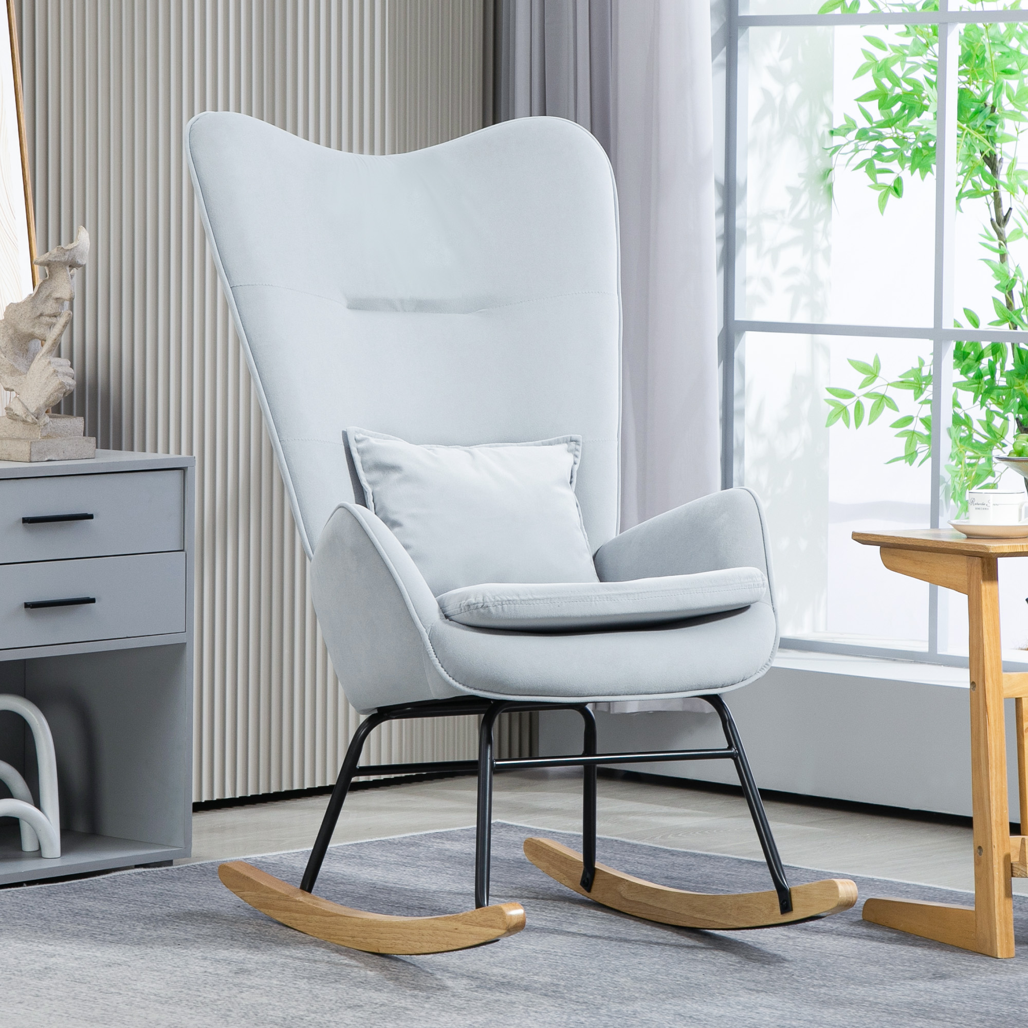 HOMCOM Schommelstoel met Zachte Bekleding in Samtlook, Inclusief Lendekussen, tot 120 kg, 67 x 85 x 112 cm, Lichtgrijs