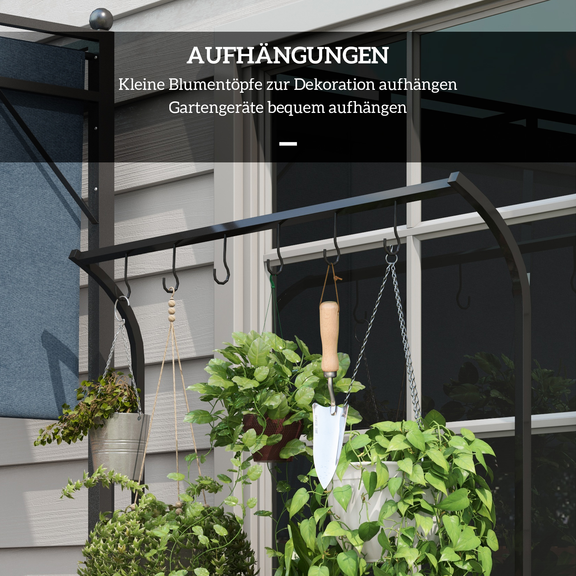 Outsunny Bloemenstandaard, 3 niveaus, 6 haken, voor binnen en buiten, metalen frame, 170H x 110L x 50B cm, zwart