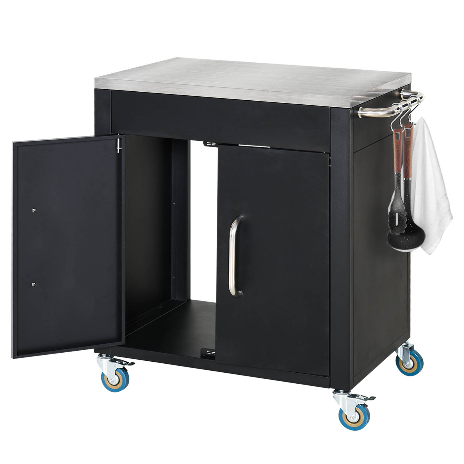 HOMCOM keukenwagen met wielen, serveerwagen, keukenhulp, rvs, zwart, 86 x 50 x 84,5 cm