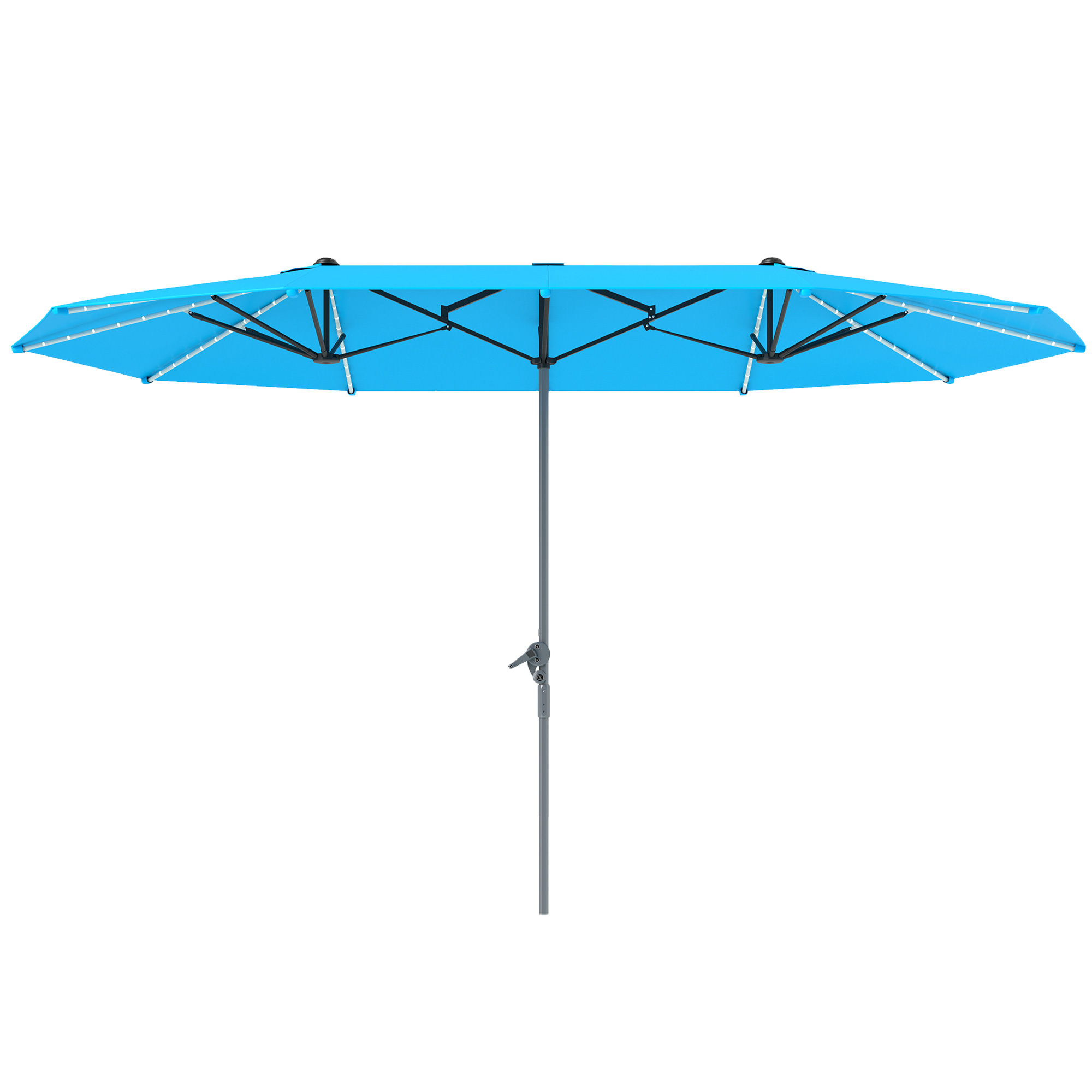 Outsunny Dubbele Parasol met Zonne-energie Verlichting, Aluminium, Polyester, UPF50+ Bescherming, UV-bestendig, Terrasparasol, Blauw