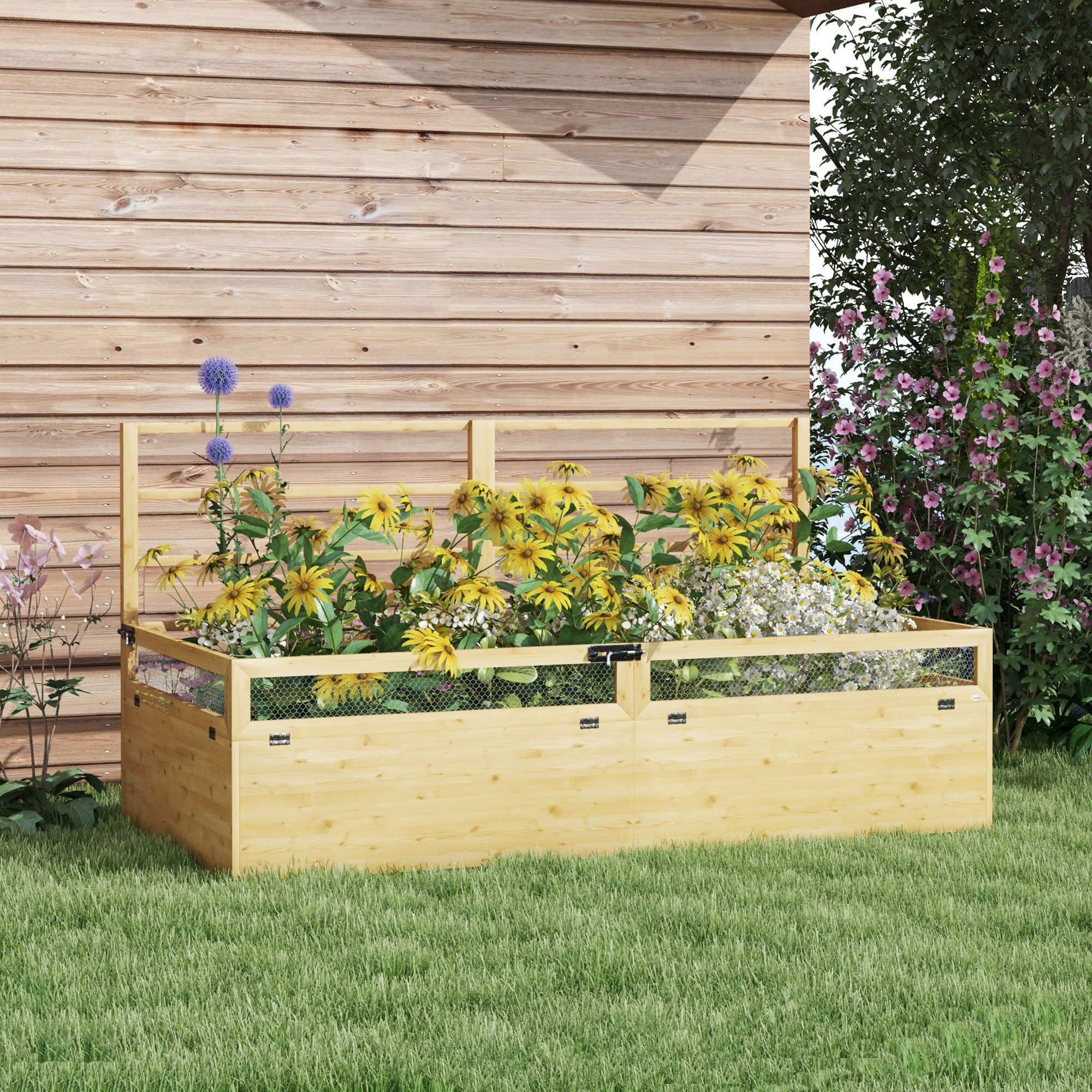 Outsunny Houten Plantenbak met Klimrek, Weerbestendig, 183 x 98,5 x 95 cm, Natuurlijk