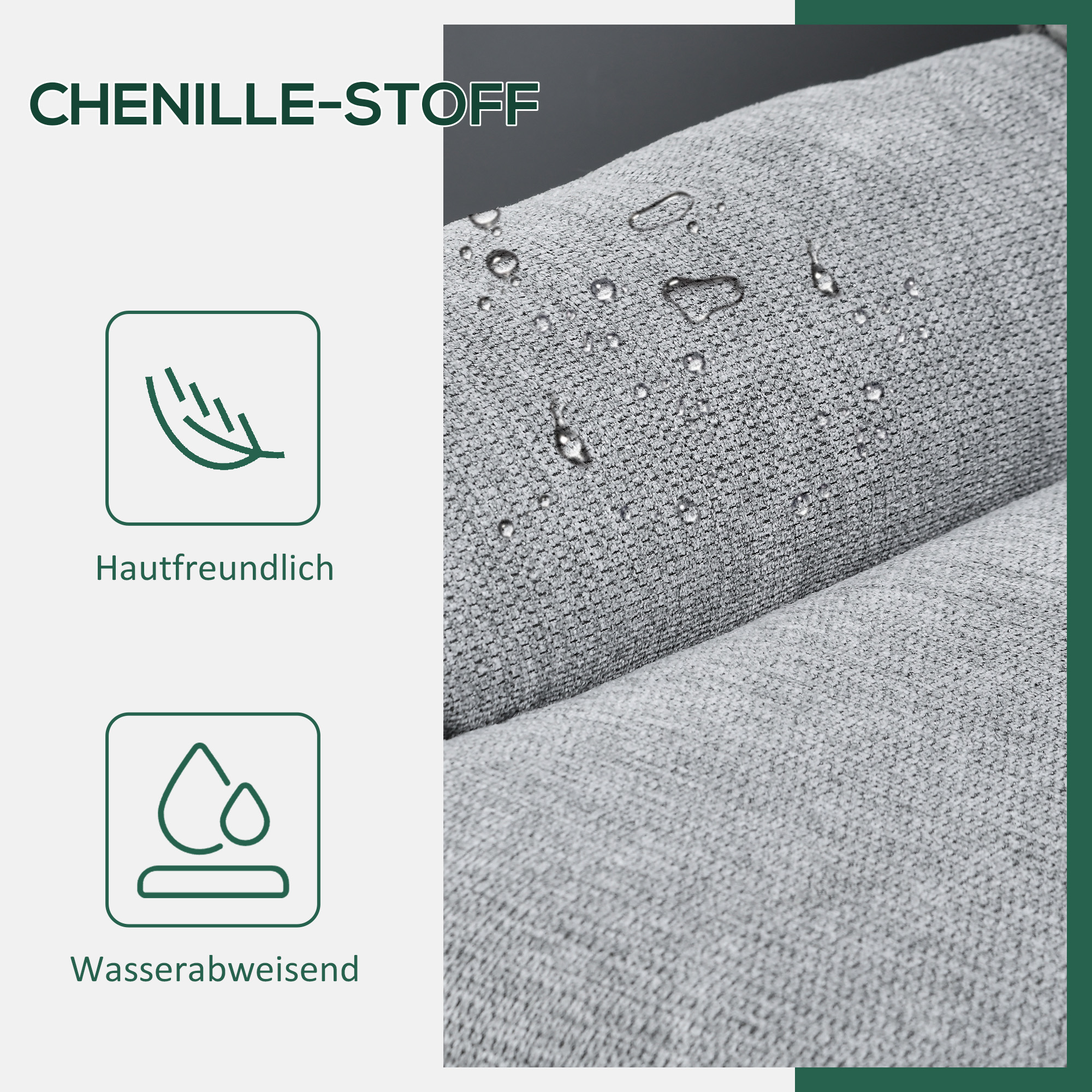 HOMCOM Draaistoel, 360-graden rotatie, Chenille-stof, Geïntegreerde Armleuningen, Stalen Poten, Grijs, Zwart