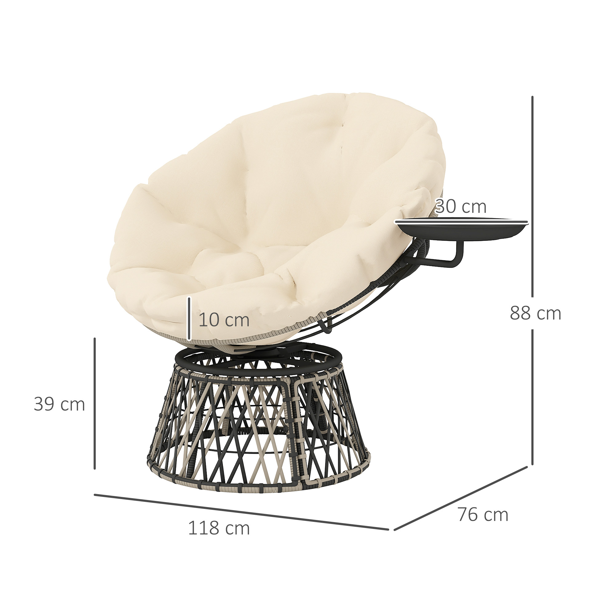 Outsunny 360° Draaibare Rattan Papasan Stoel met Kussen, Diameter 90 cm, Beige