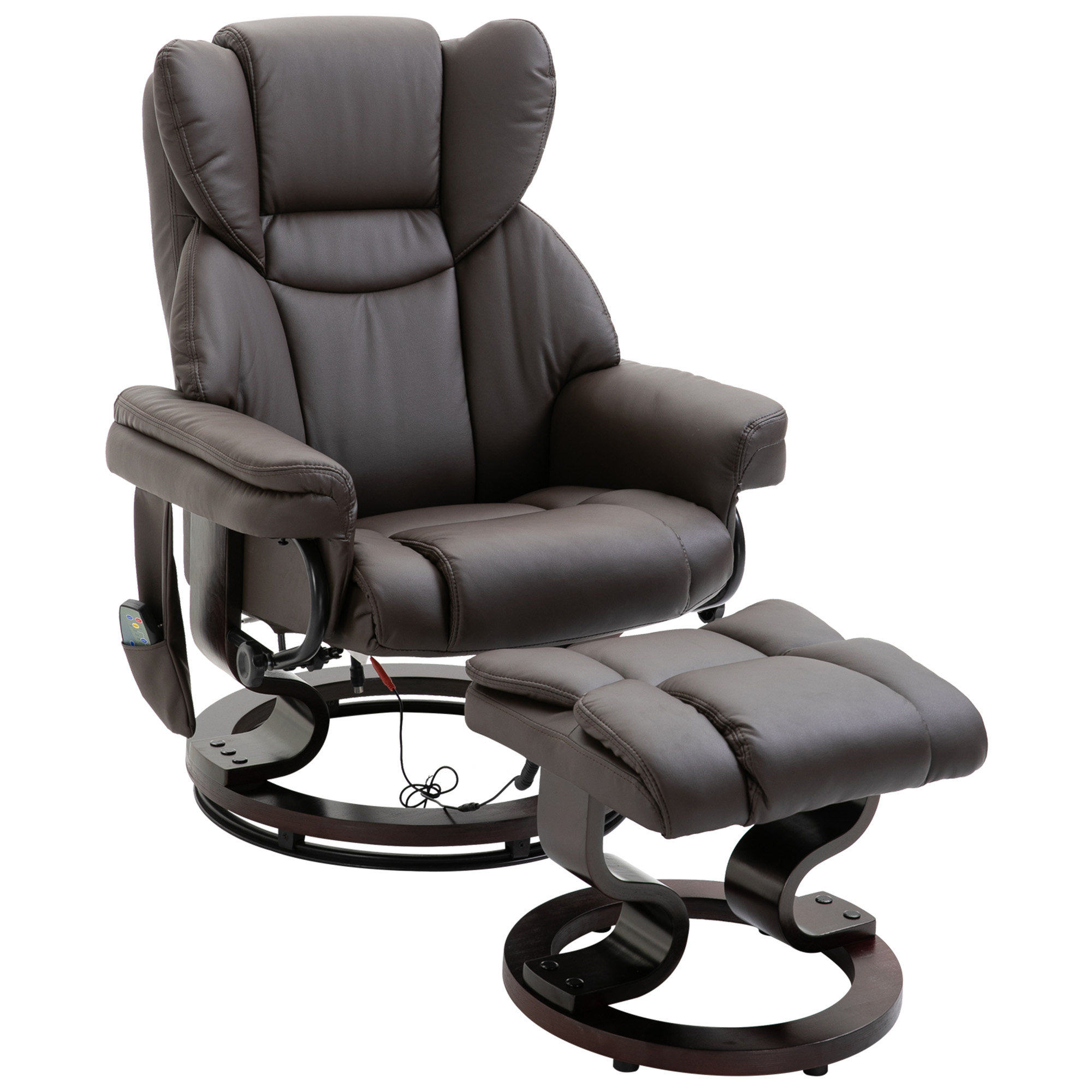 HOMCOM massagestoel met voetenbank relaxstoel kantelbaar tot 145° kunstleer bruin 79 x 82 x 101 cm